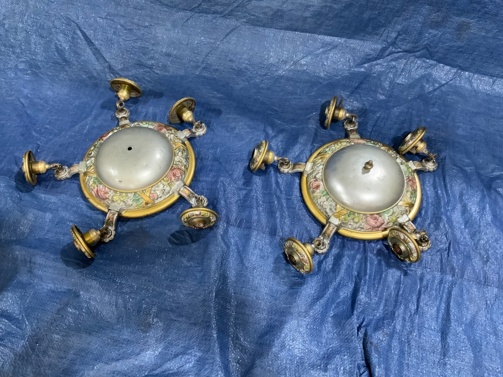 Antique 5 Bulb Brass Chandelier Ceiling Light Fixture 1920s 1930s Vintage