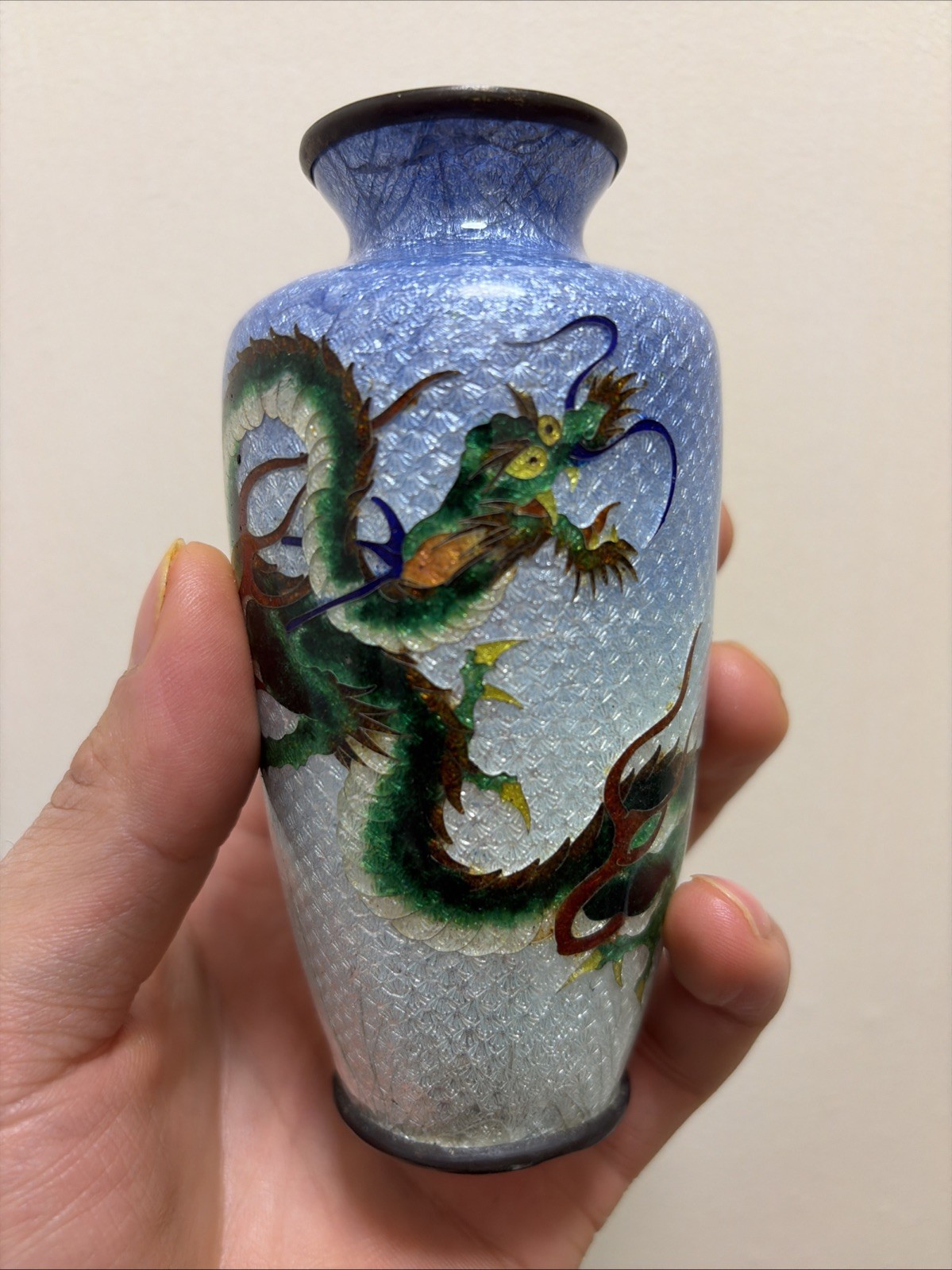 Late Meiji Era Brass Japanese Dragon Cloisonné Vase