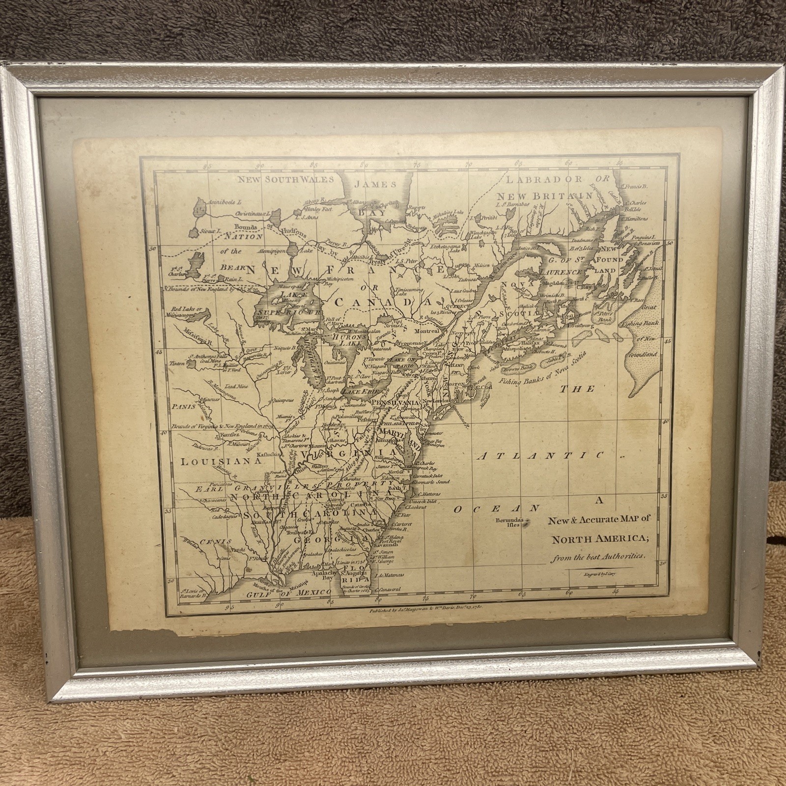 GREAT Antique 1780 Engraving Map North America J McGowan & W Davis