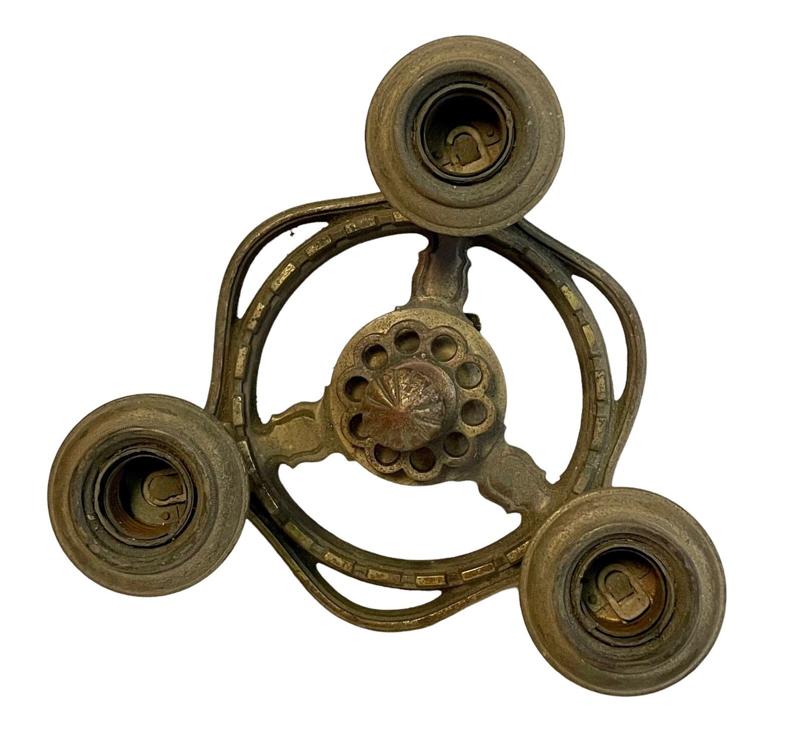 Scarce Antique Art Deco Heavy Cast Bronze 3 Light Flush Mount Fixture H & B 8.5”