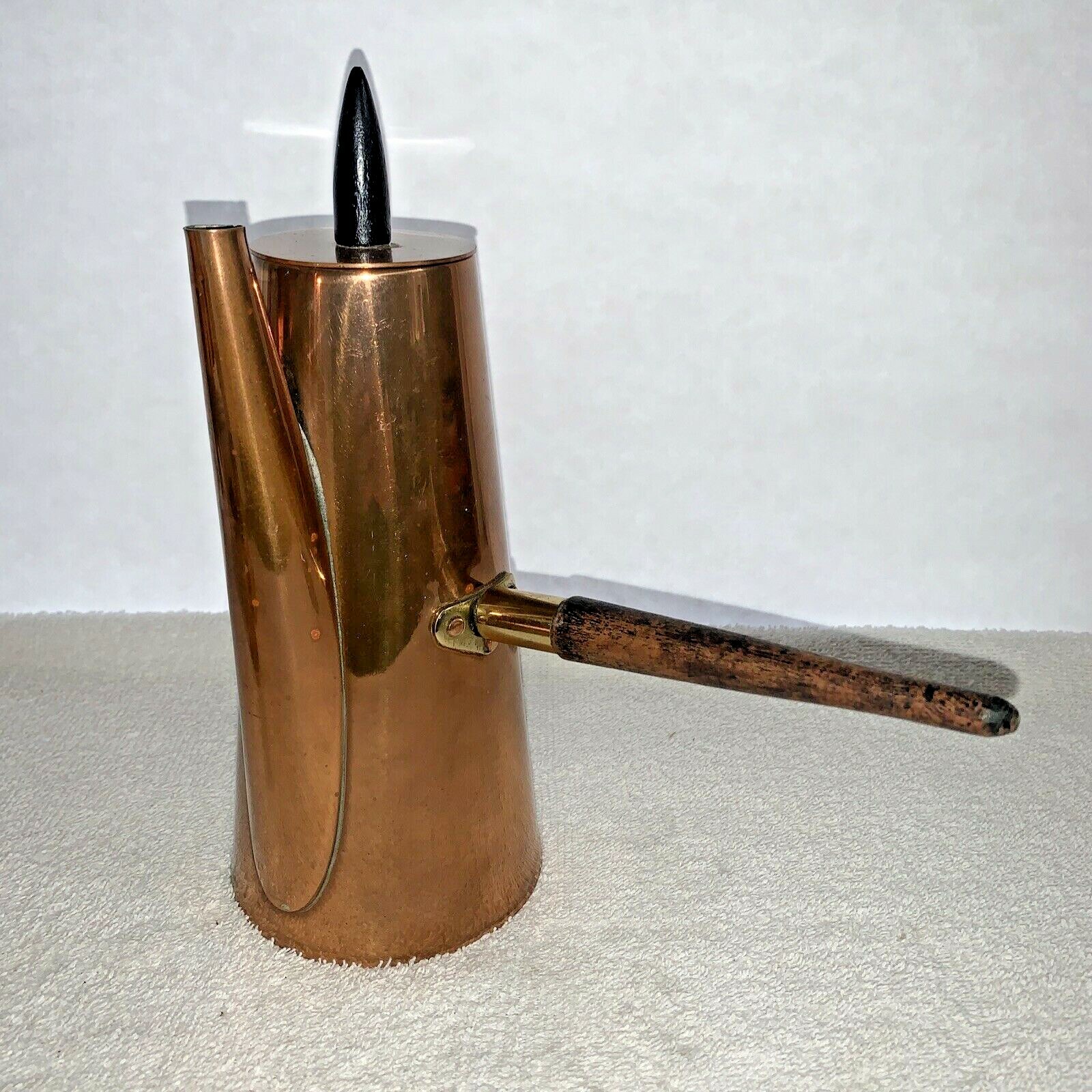 A Mid Century Modern B&M Douro Angular Copper & Teak Coffee Pot Set Portugal 3pc