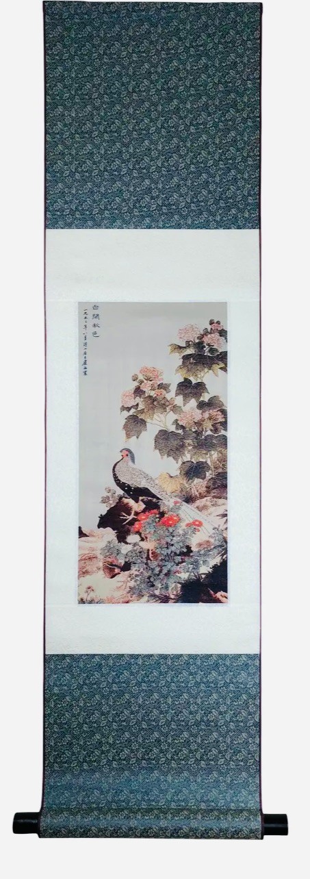 Vintage Chinese Scroll White Phoenix In Autumn Colors By Sun Xia Guang 1953