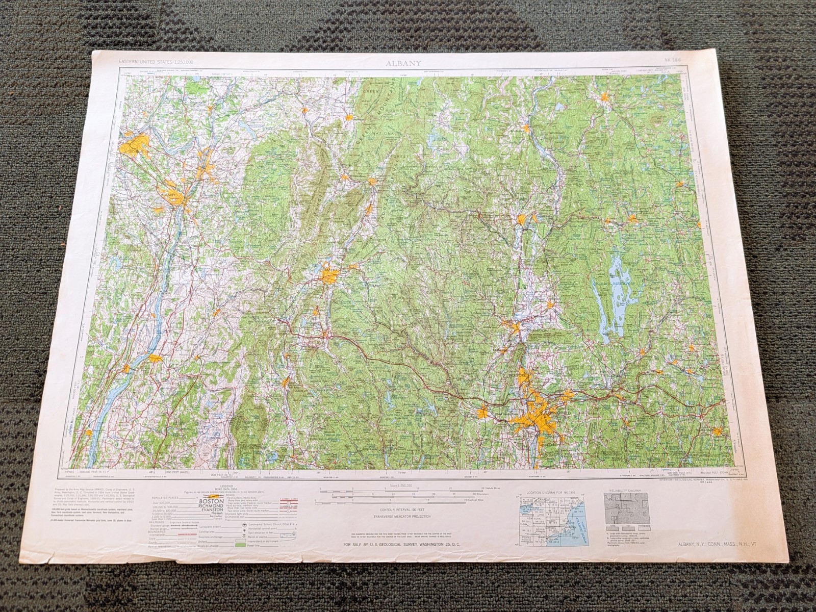 Vintage 1956 Albany, Northeast, Topo Map, Capital Region, Unfolded