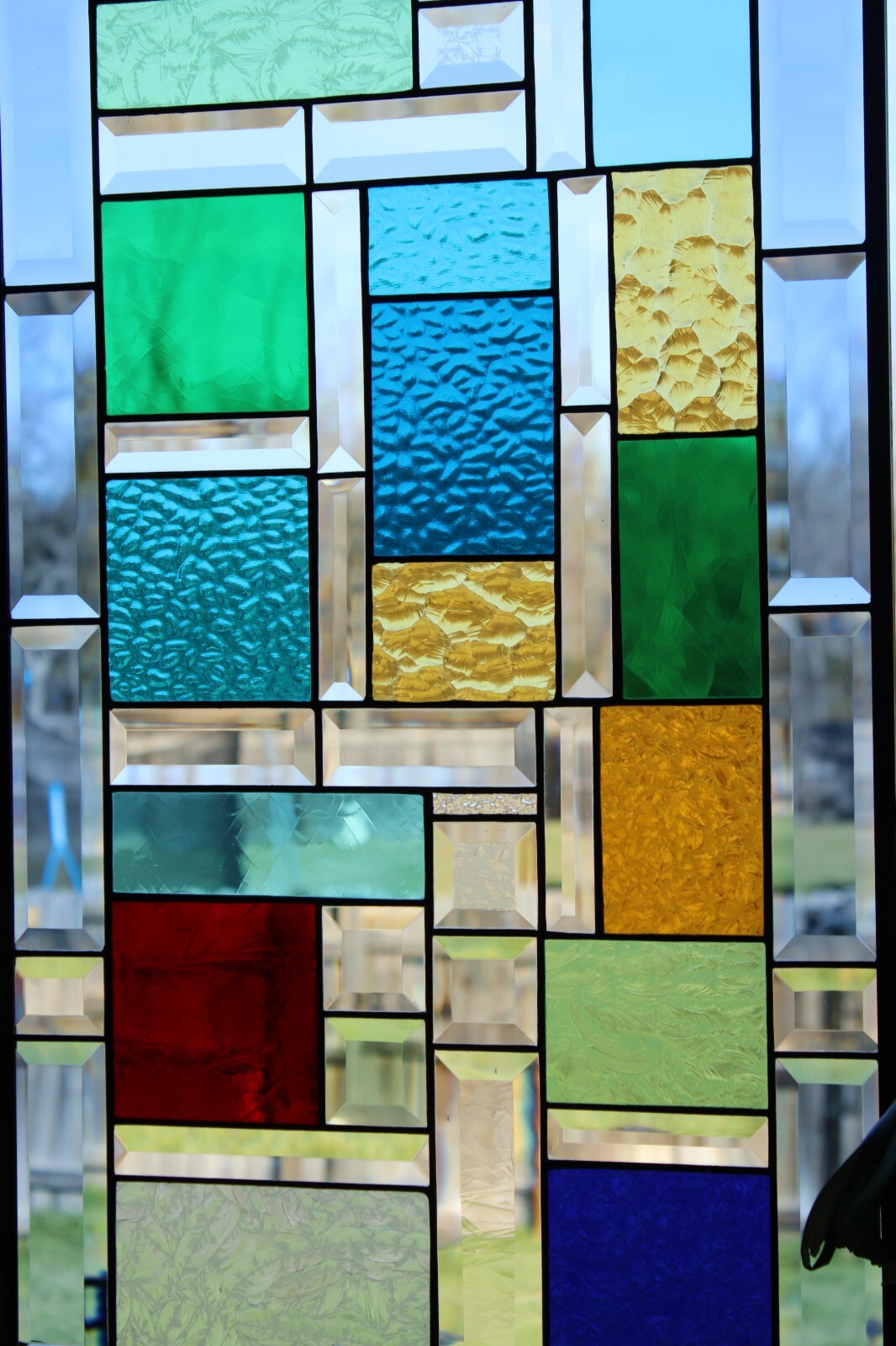 Stained Glass window pair, hanging panels each panel37.5×16.5 ” colored glass