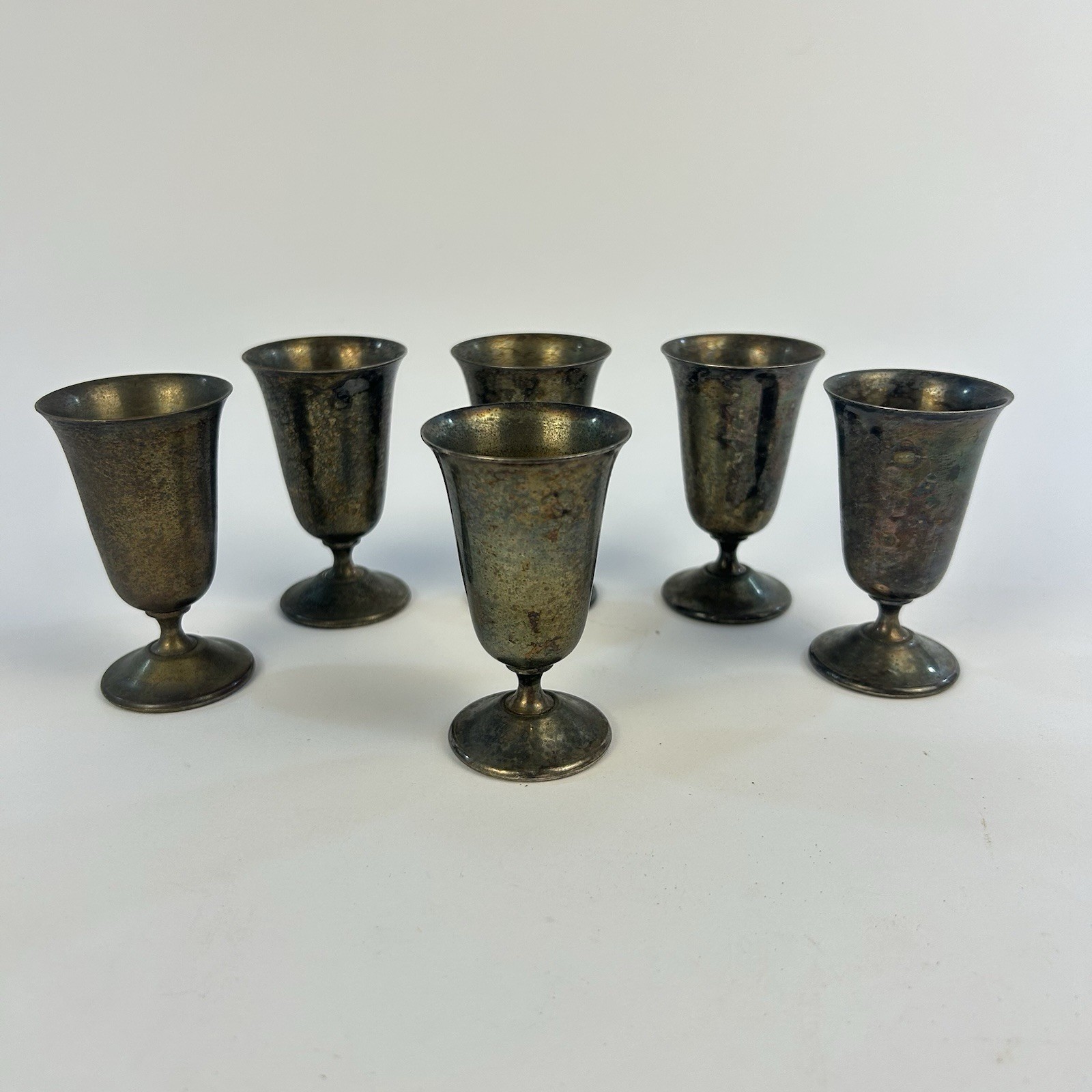 F.B Rogers Silver Co. Lot Of 6 Antique Goblet Shot Glasses W/ Patina VG Italy