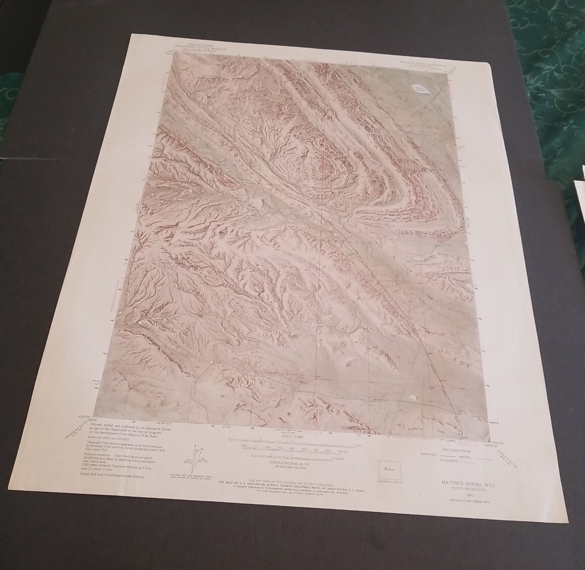 MAVERICK SPRING WYOMING ORIGINAL 1951 USGS QUADRANGLE 22X27 MAP EXCELLENT COND.