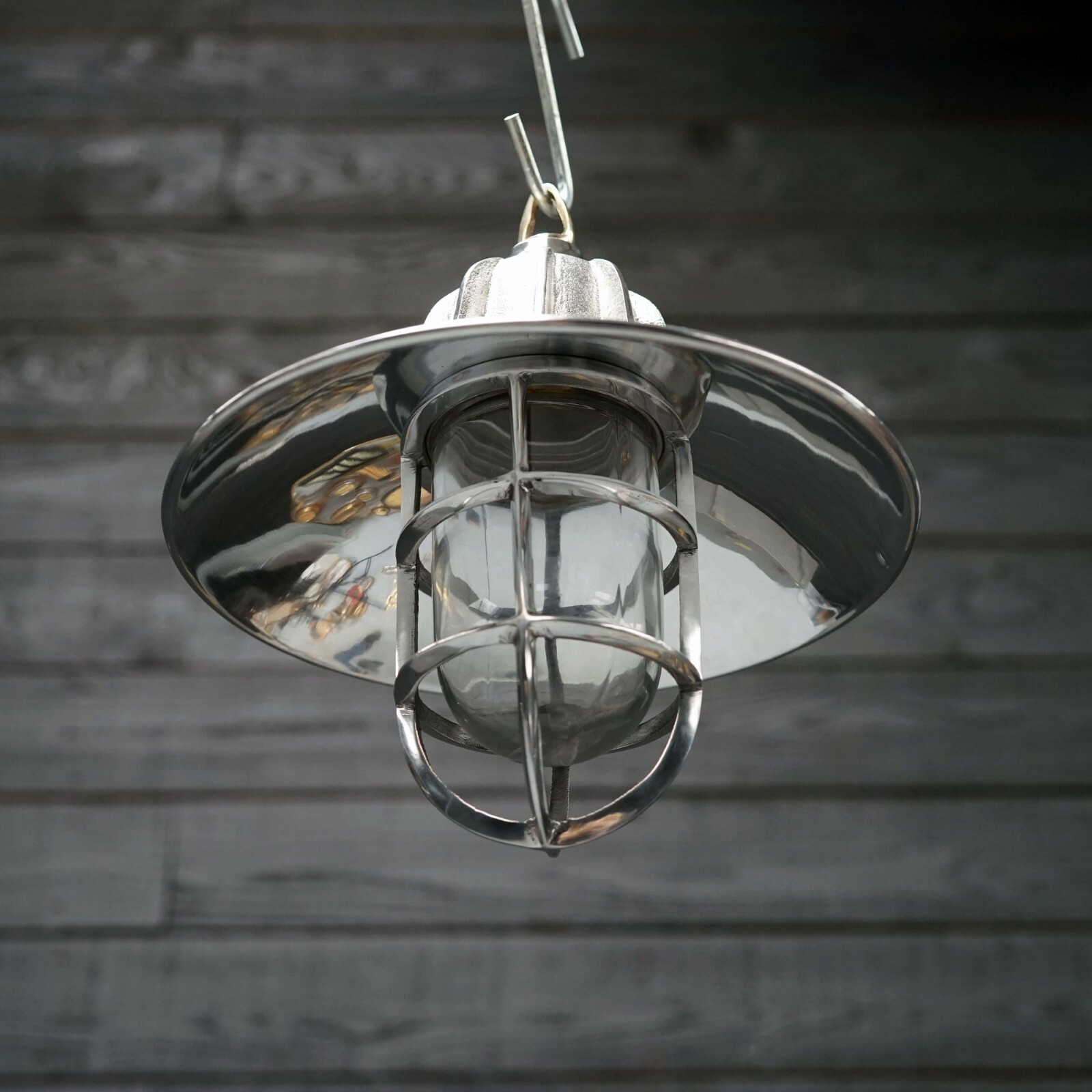 Nautical Solid Aluminum Bulkhead Cage Pendant Cargo Lamp with Rain Cap Shade