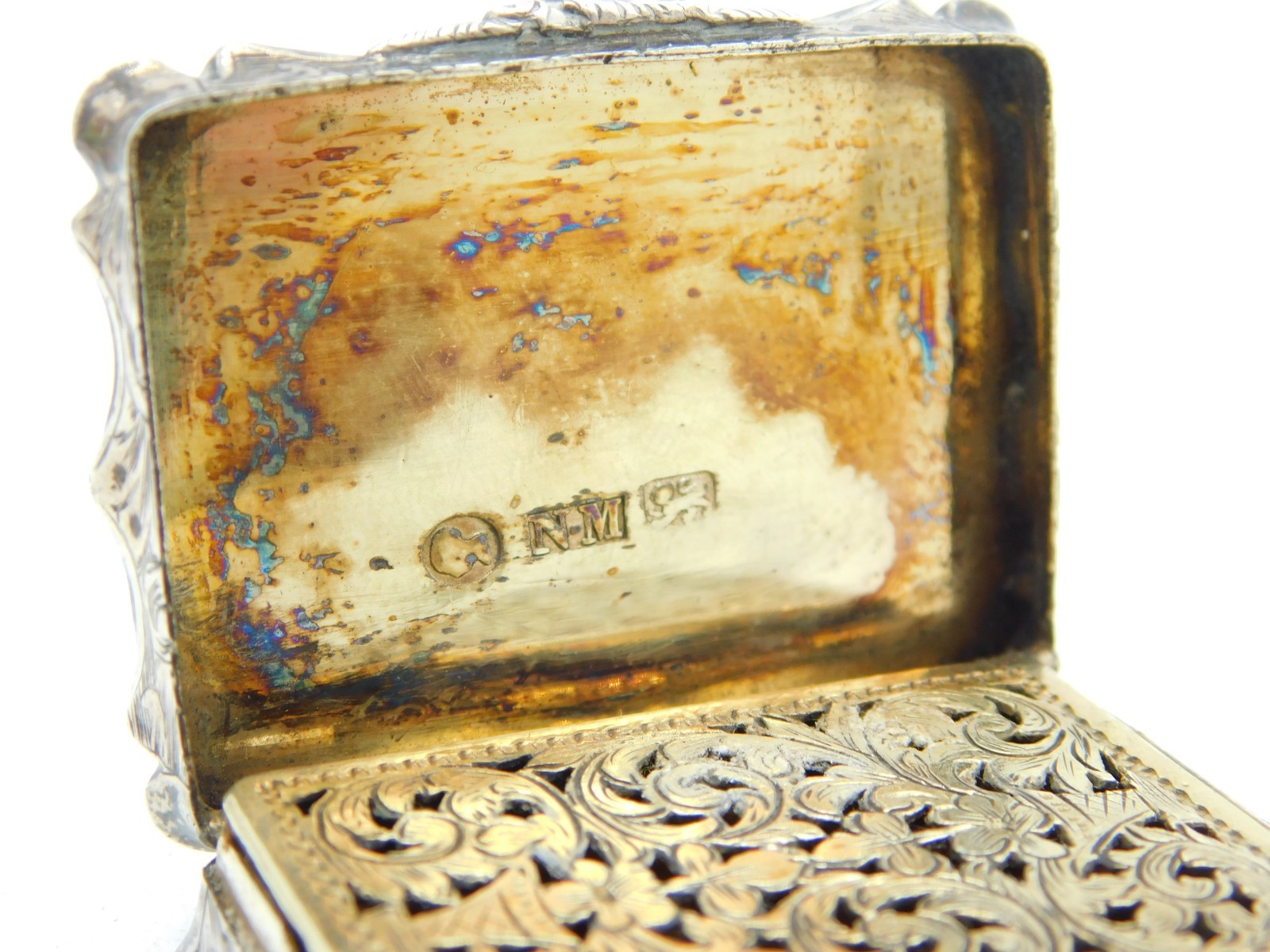 Nathaniel Mills Large Sterling Silver Floral Vinaigrette Antique 1845 Birmingham