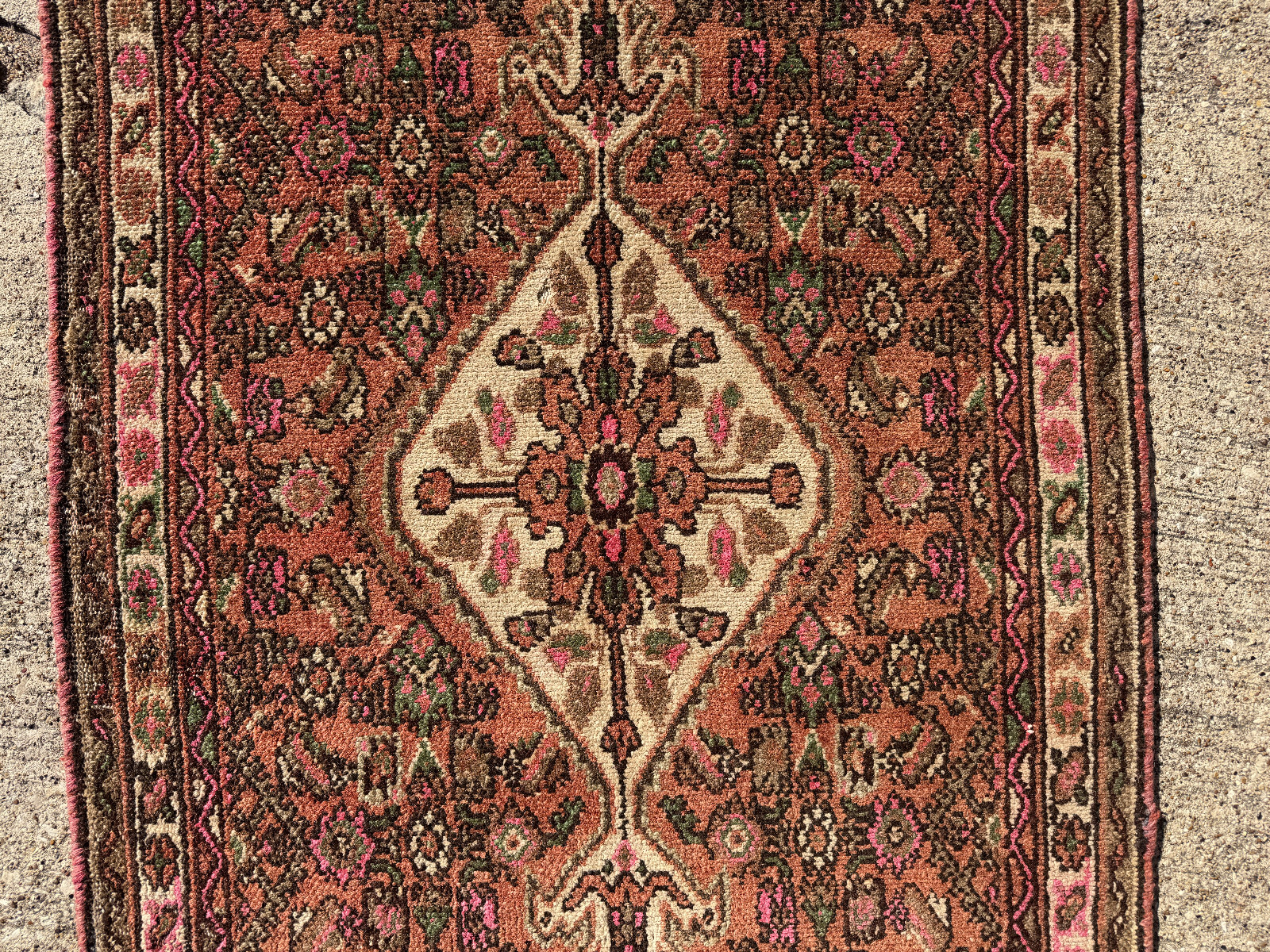 2×13 VINTAGE RUNNER RUG handmade rust pink green persimmon long ANTIQUE 3×13 ft