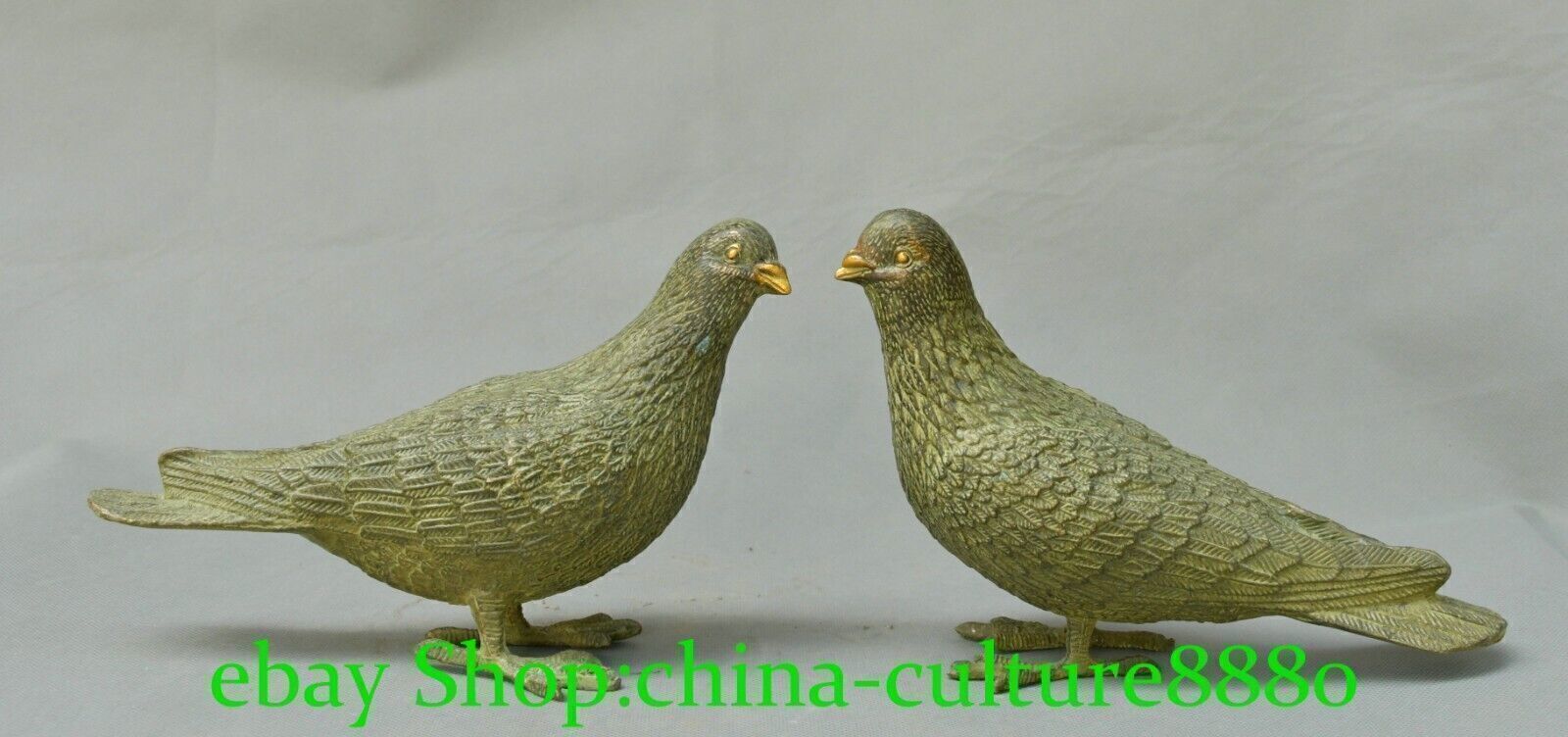 7.8” Old China Bronze Symbolize Peaceful Dove Pigeon Bird Animal Statue Pair