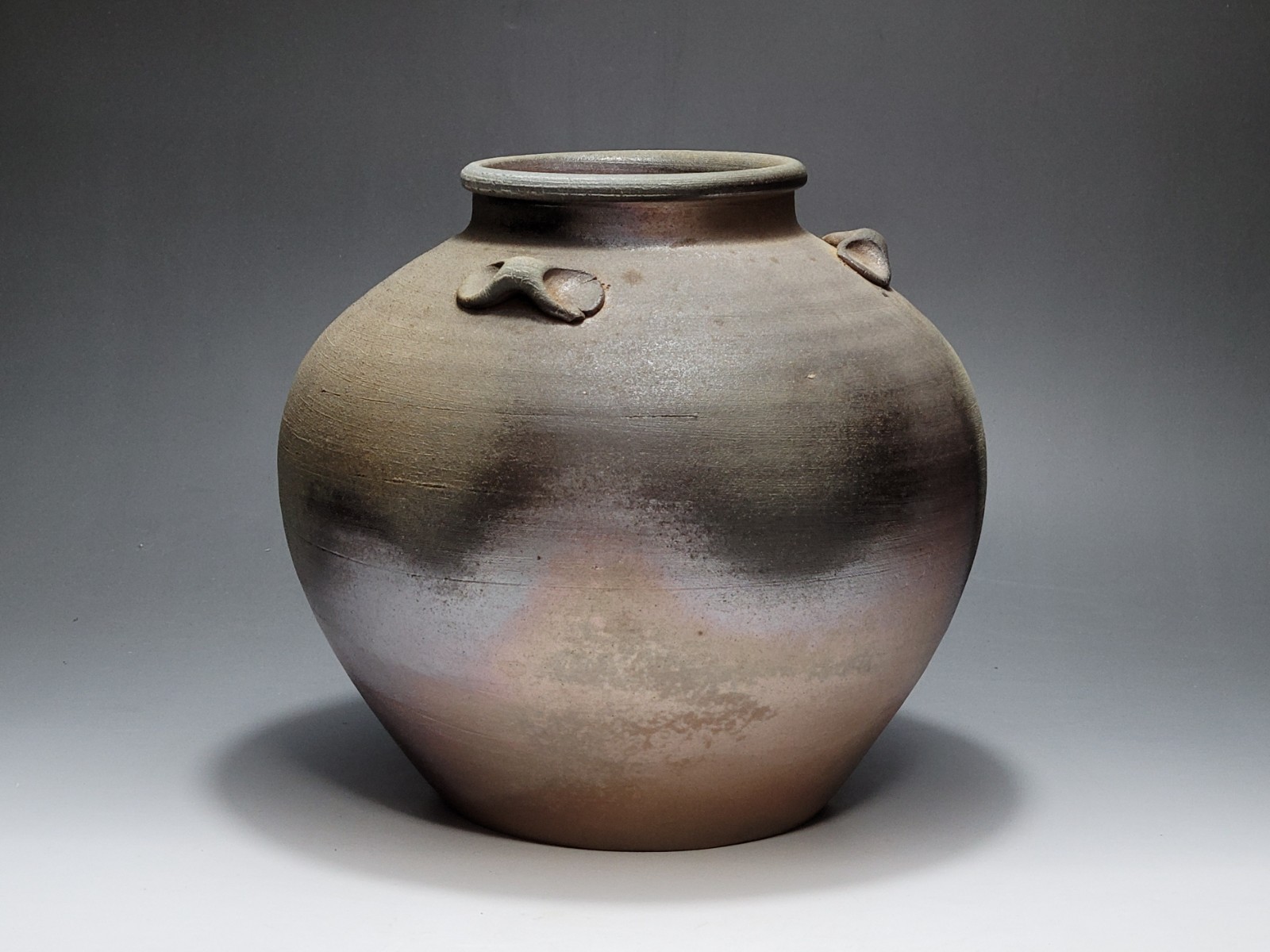 Bizen ware, three-handled vase, with signature