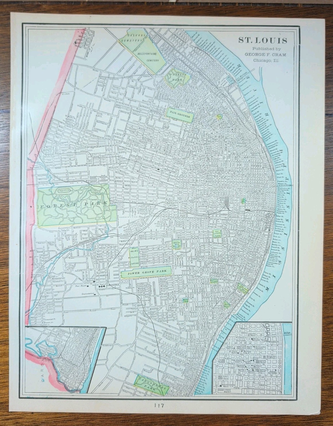 Vintage 1901 ST LOUIS MISSOURI Map 11″x14″ ~ Old Antique Original GRAND PRAIRIE