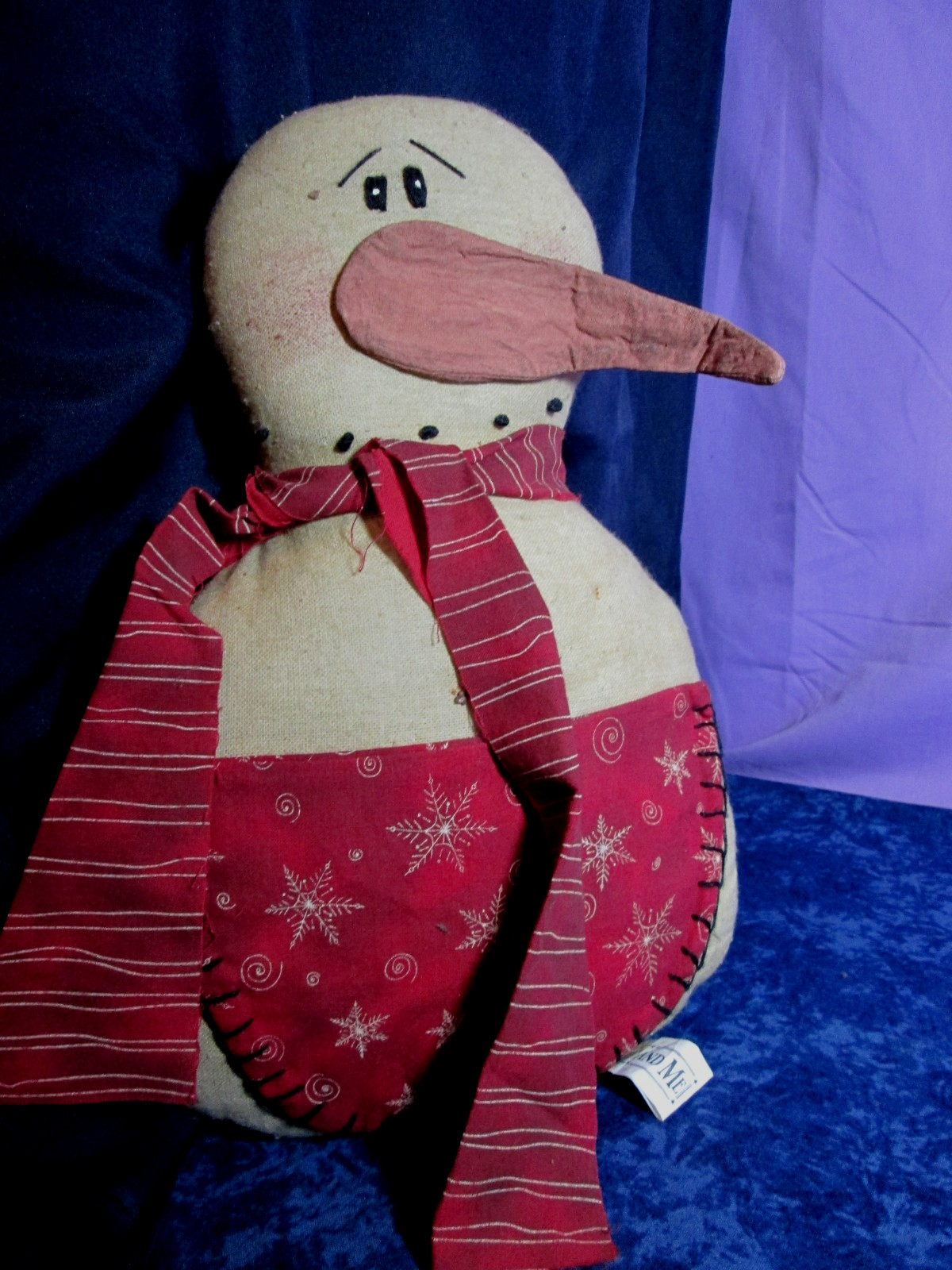 Primitive 11.5” Honey and Me “Big Nosed” Fabric Snowman Rustic Winter Decor