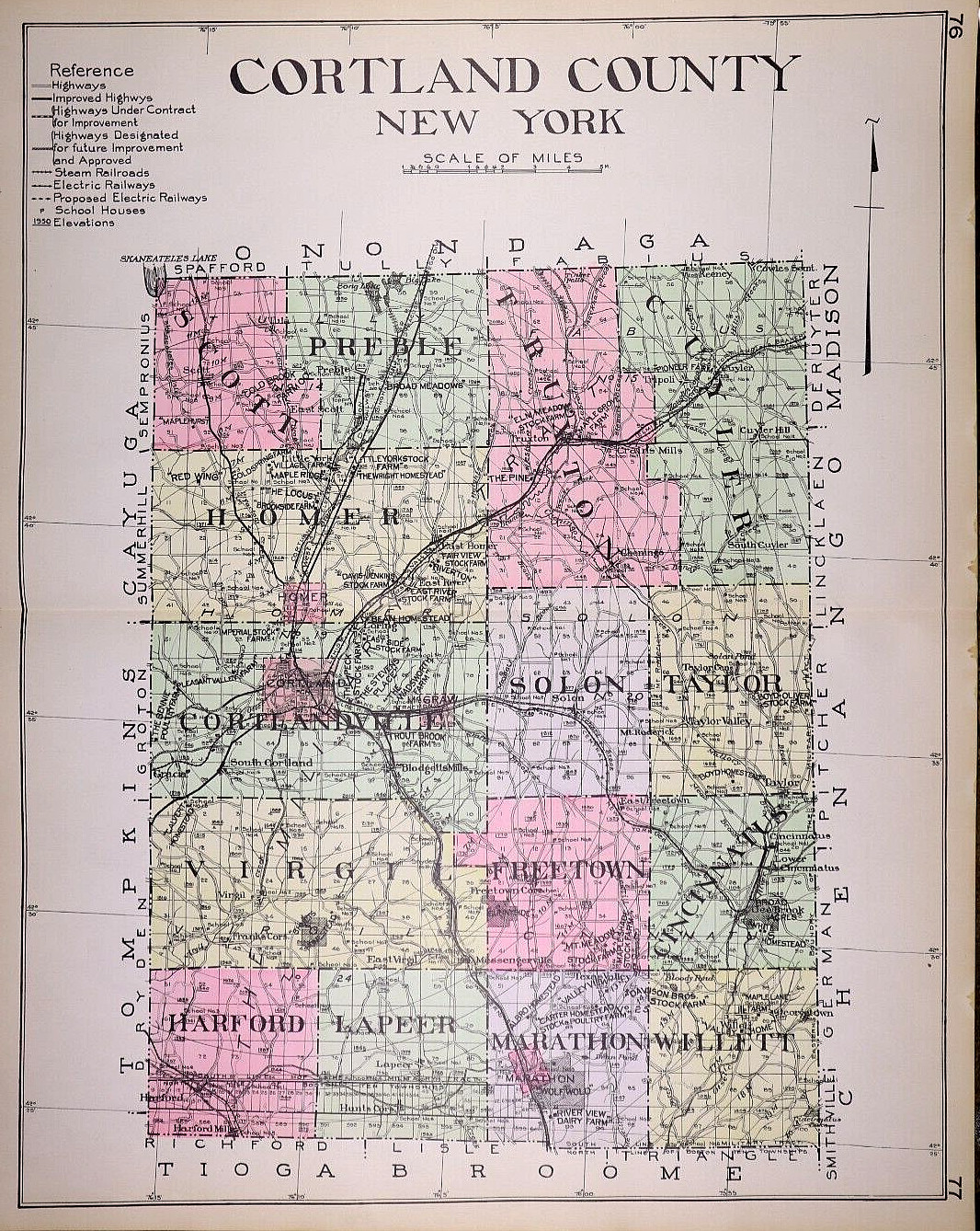 1912 Map ~ CORTLAND COUNTY w/ TOWNSHIPS, NEW YORK STATE (XL20″x30″)-#46
