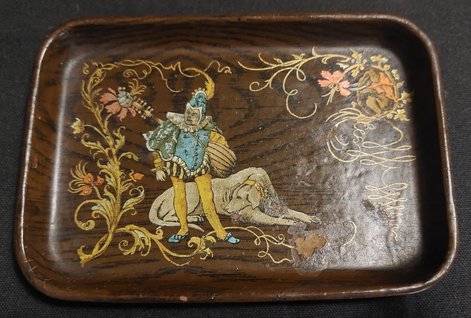 Napoleon III Business Card Tray Boiled Cardboard Punch And Dog