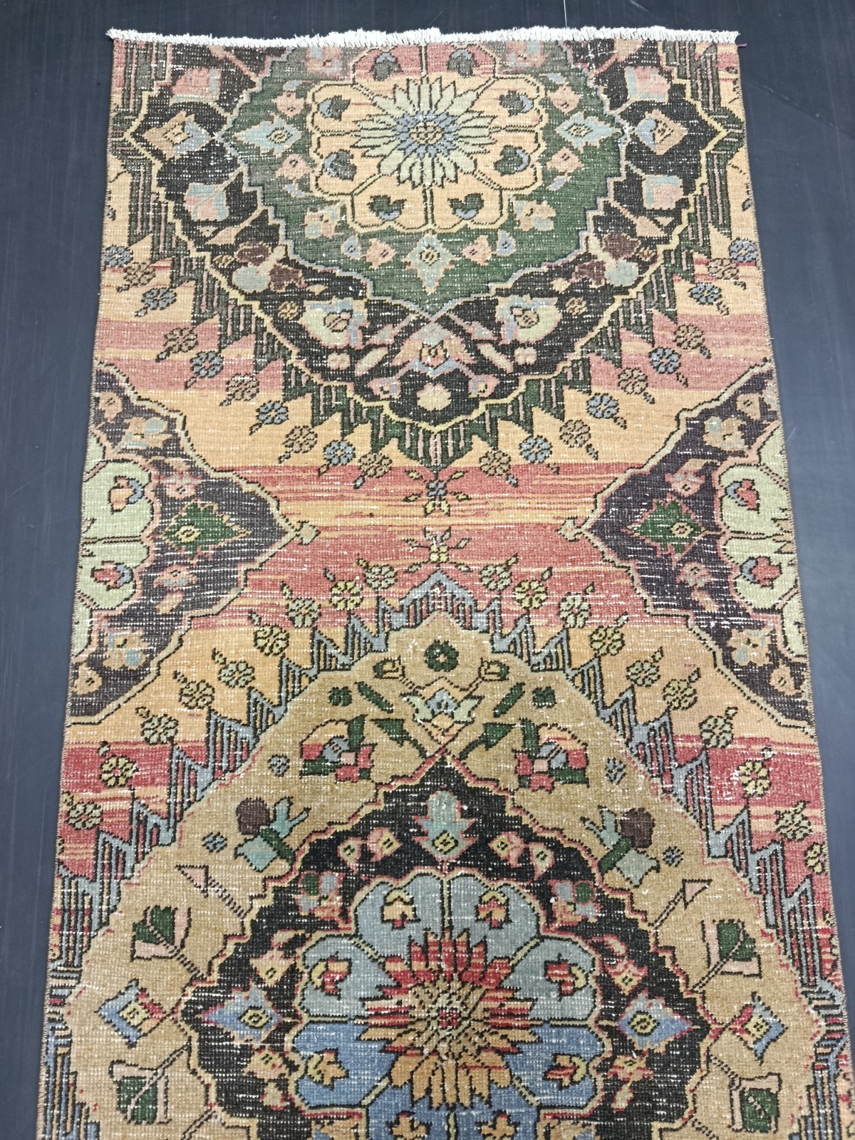 Vintage Multicolor Medallion Runner, 2.8×8.3ft, Antique Turkish Handmade Rug,