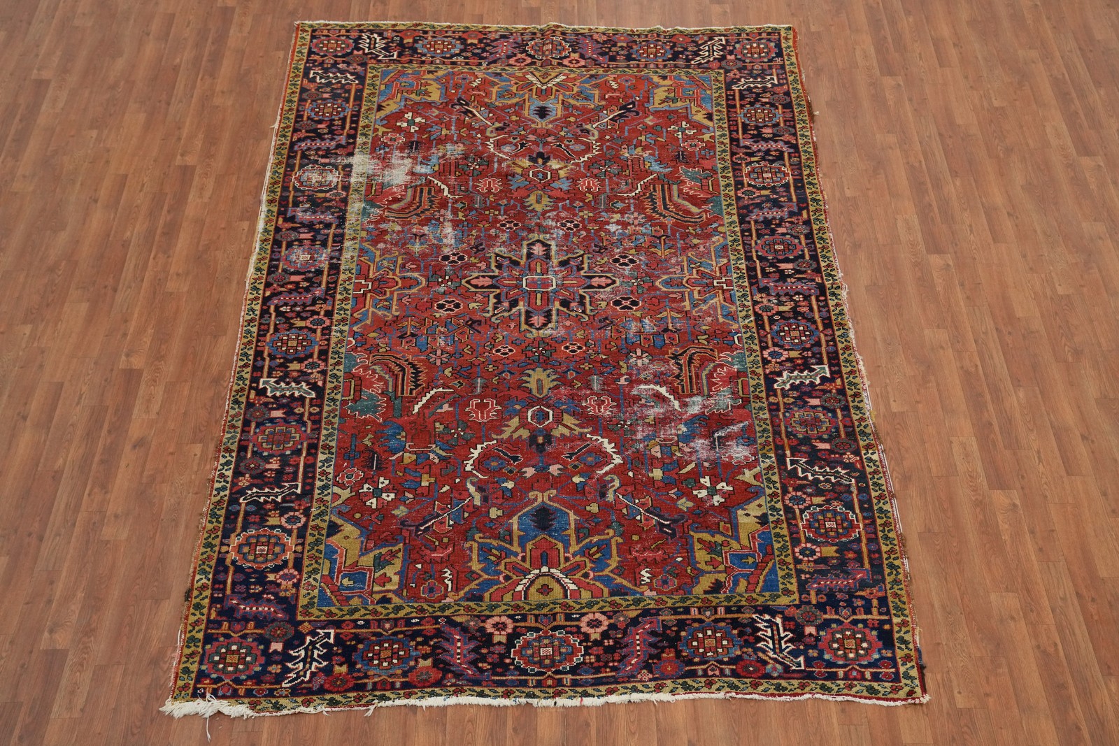 Handmade Pre-1900 Antique Wool Carpet Traditional Vegetable Dye Area Rug 7×10