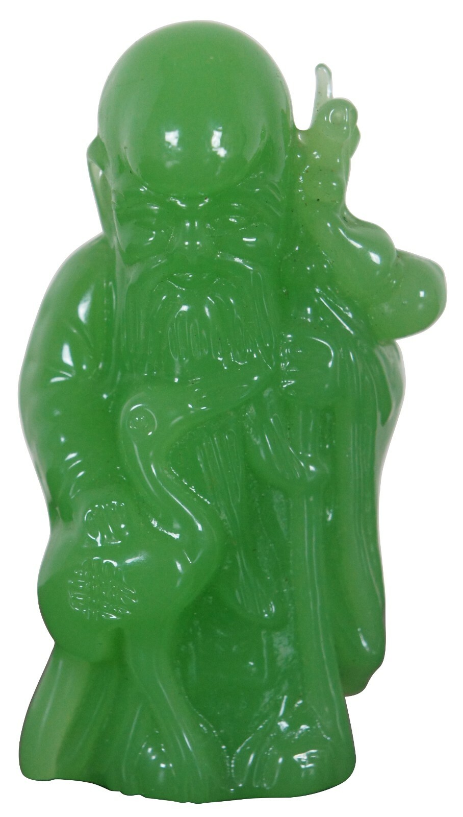 Japanese Jade Green Glass Fukurokuju Figurine Lucky God Longevity Shou 4″