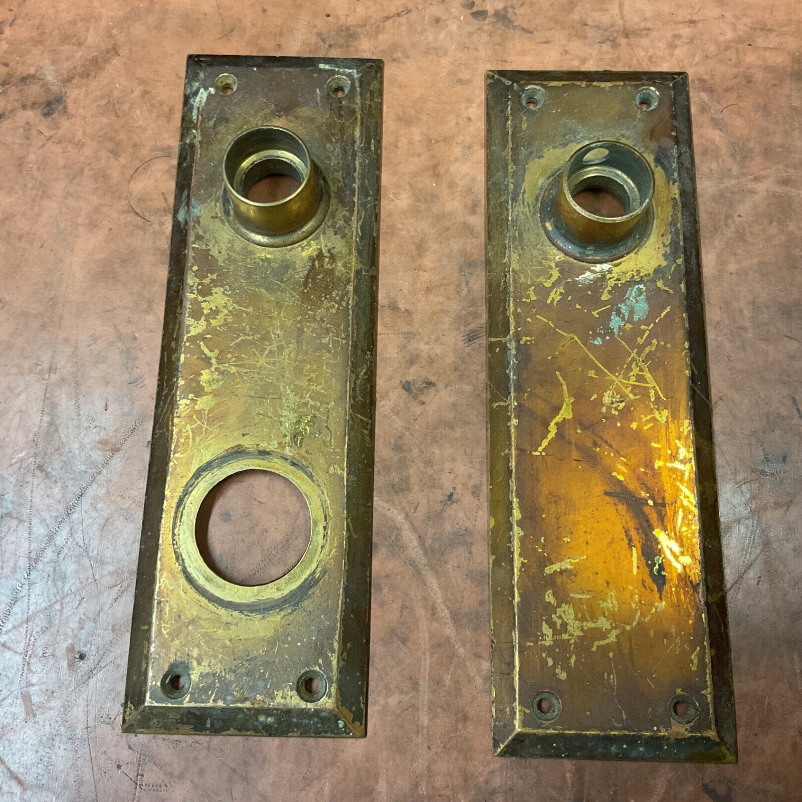 Vintage Sargent Co. Bronze Escutcheon Door Knob Plates Key hole Cover 8”x 2.5”