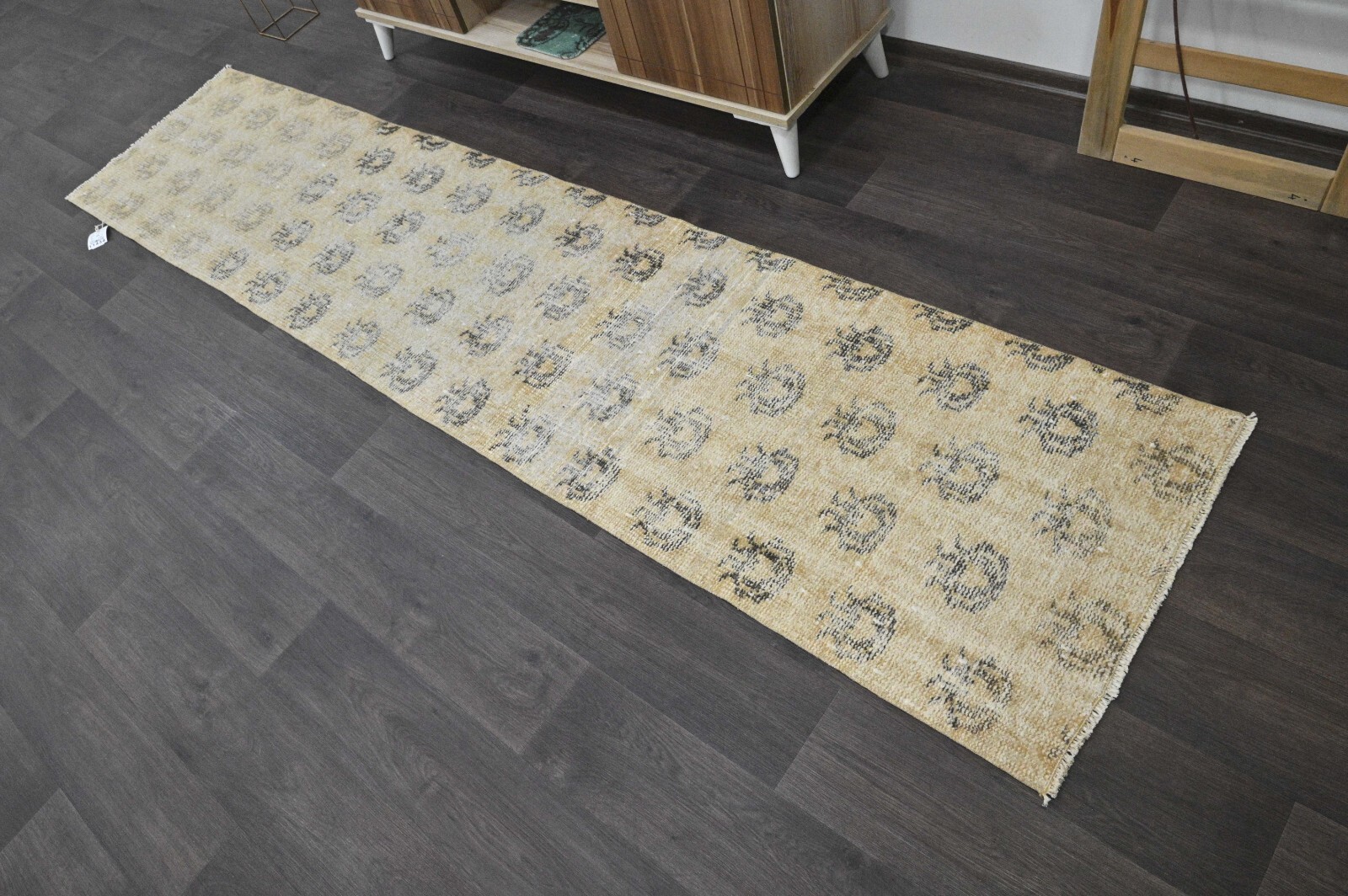 Vintage Turkish Runner Rug 2x9ft BEIGE Handmade Anatolian Oushak Hallway Wool