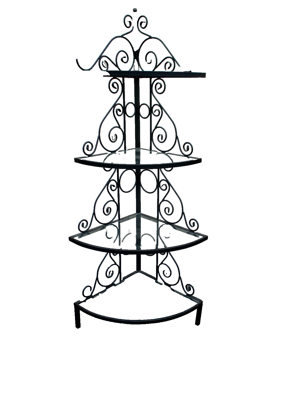 62802 QUALITY Iron Bakers Rack Corner Cabinet with Glass Shelves