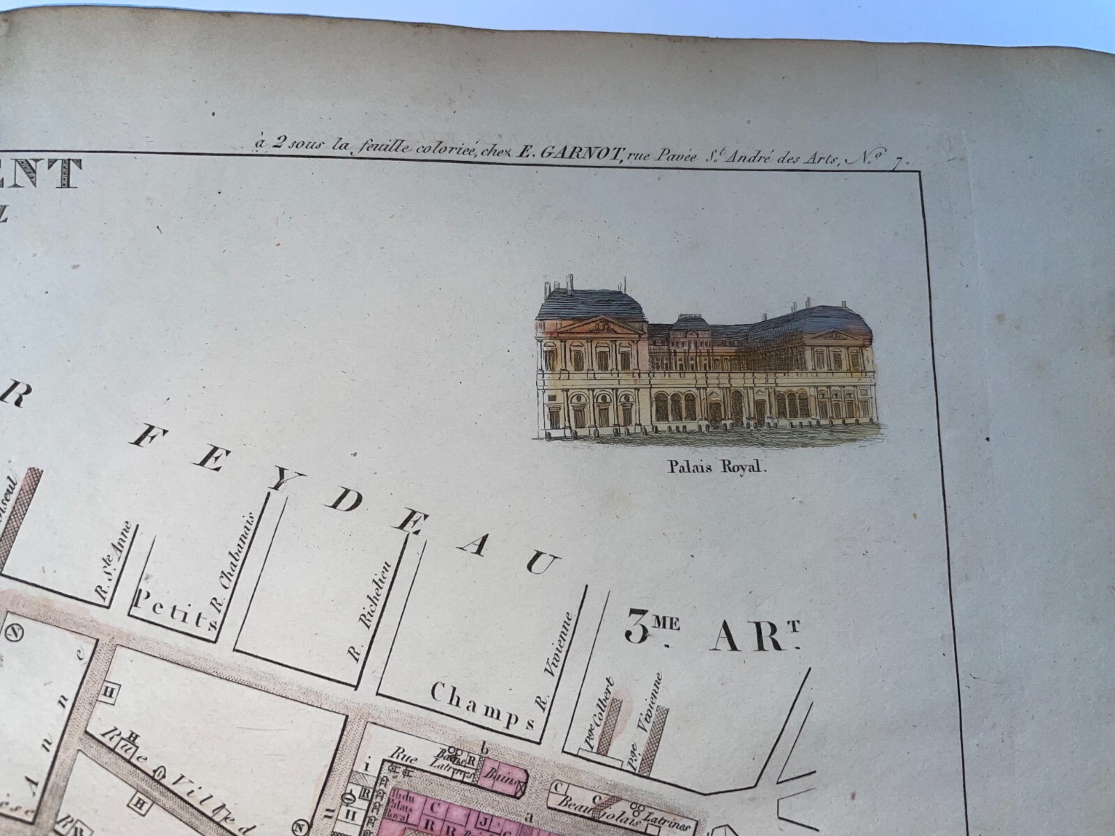 PARIS PALAIS ROYAL FRANCE 1834 LAGUILLERMIE/CASSINI ANTIQUE MAP
