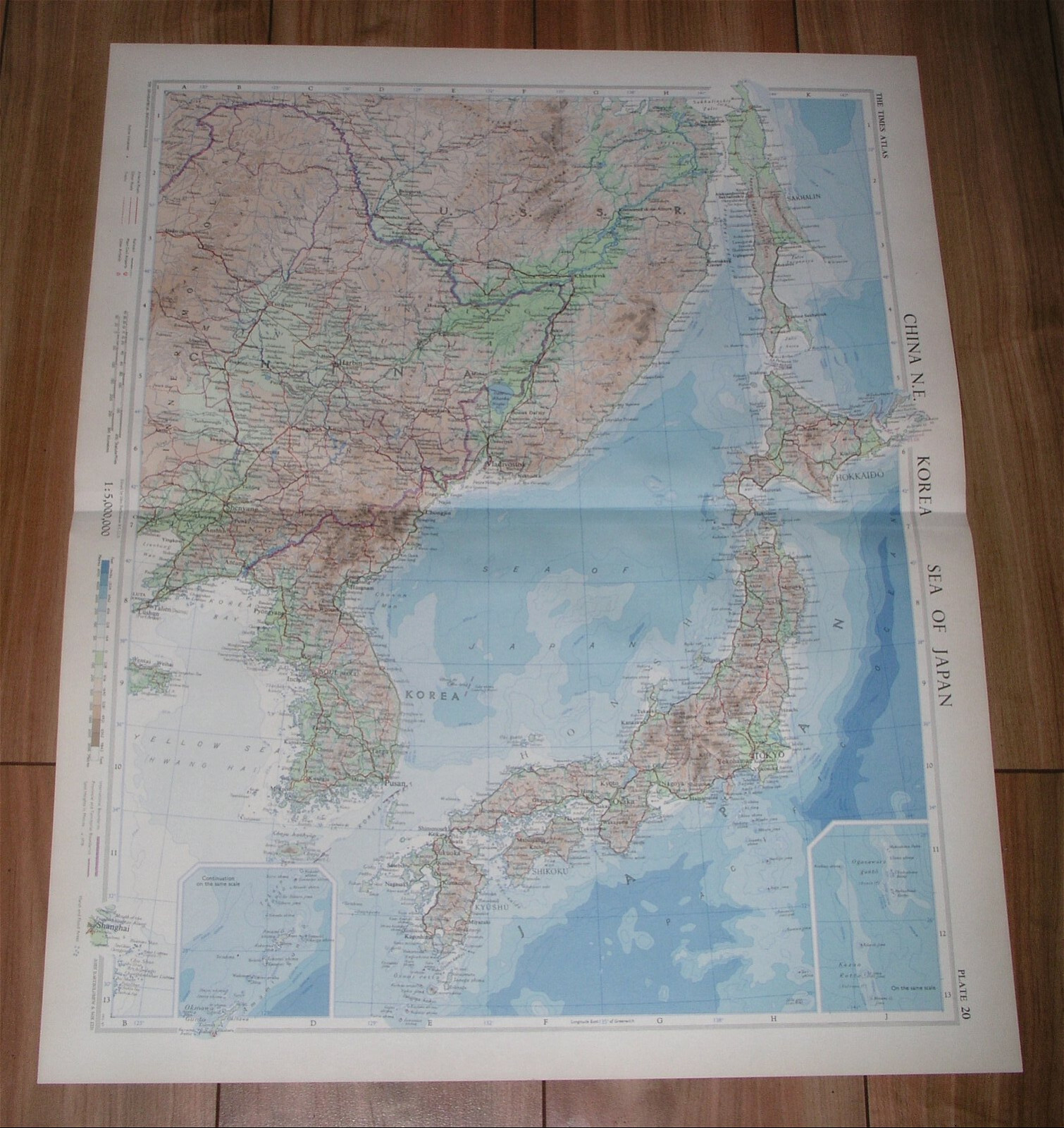 1958 VINTAGE MAP OF JAPAN KOREA CHINA RUSSIA / SCALE 1:5,000,000