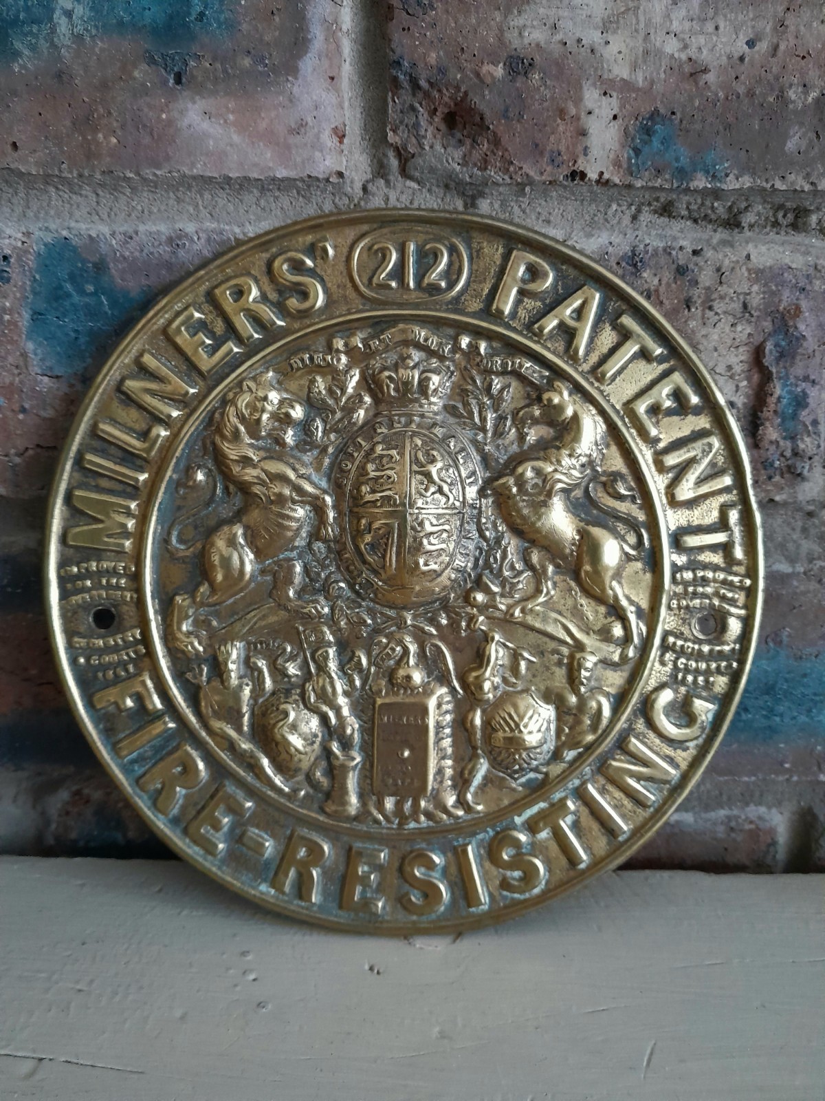 Antique Decorative Brass Milner’s Fire-Resisting Safe Patent Plaque Sign Display