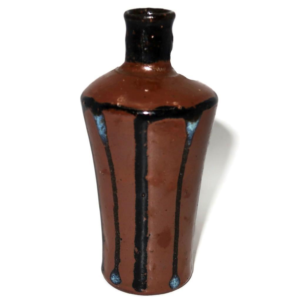 Vintage Japanese Brown Art Pottery Tokkuri Sake Bottle, 5 1/4″ (21)