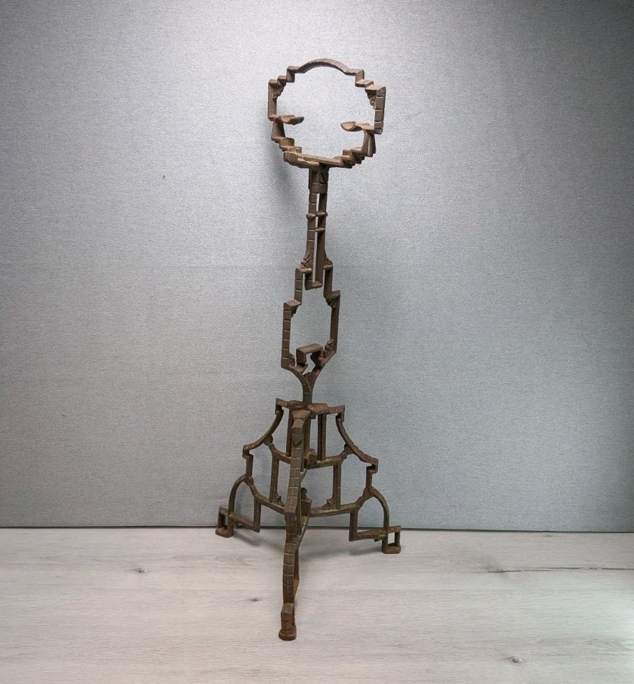 Antique Victorian Cast Iron Fireplace Tool Stand Art Deco Edwardian Tripod 26″