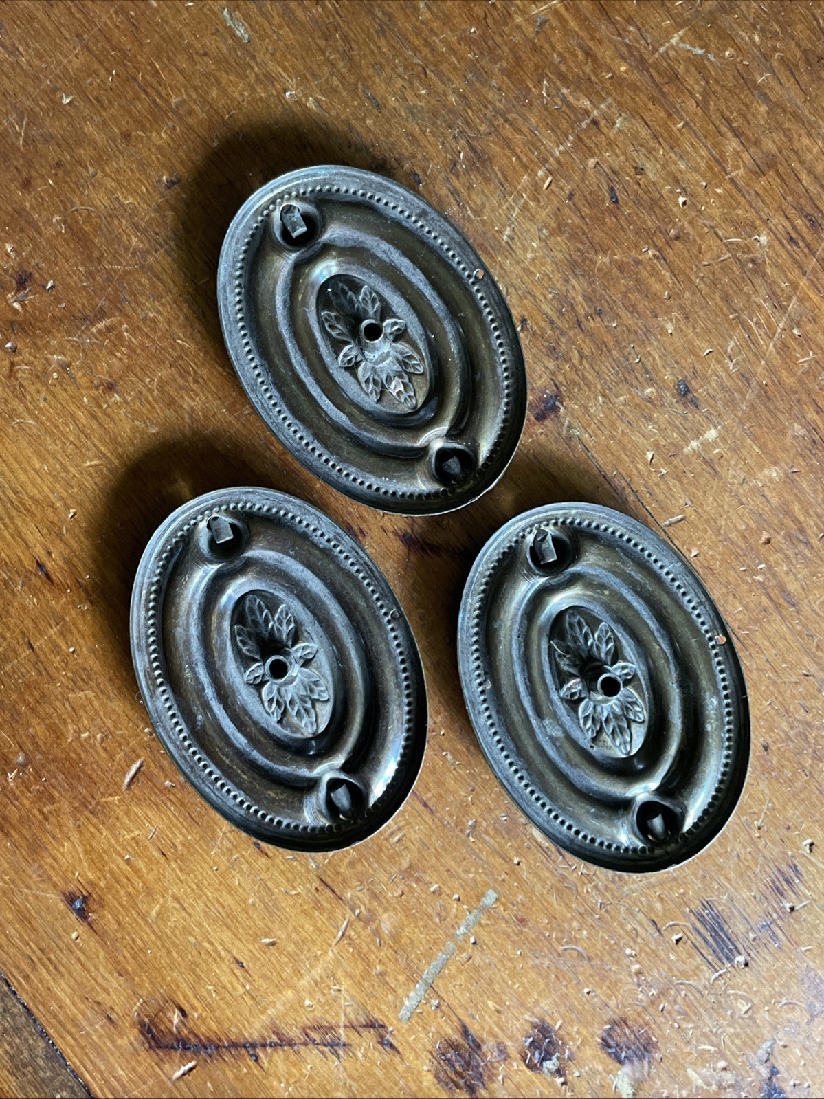 Vintage Bail Drawer Pull Antique Brass Oval Backplate Cabinet Handle 3.25”wide
