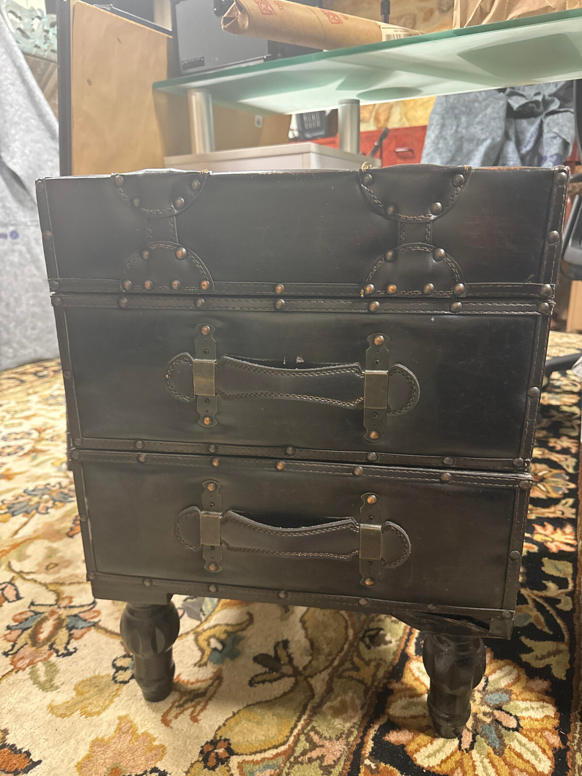 Black Steampunk Style End Table with Drawers PICKUP ONLY