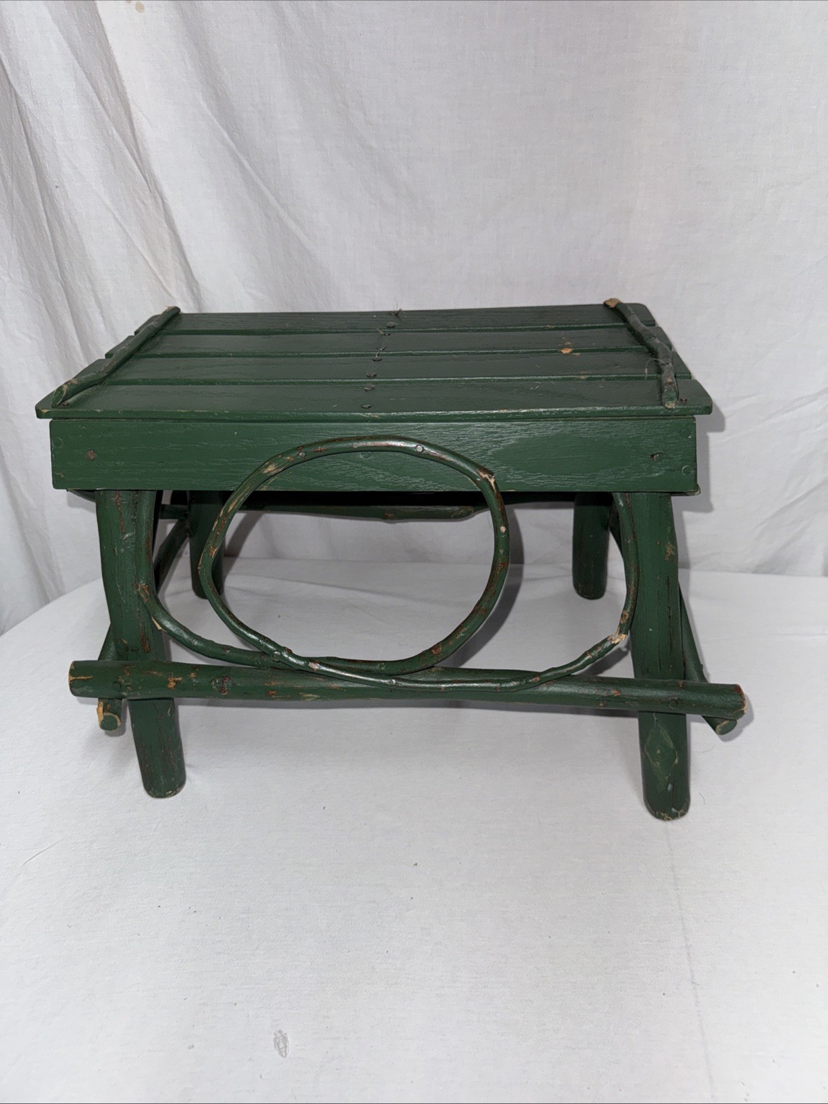 Vintage Rustic Primitive Log Twig Wood Footstool Cabin Lodge Adirondack Stool
