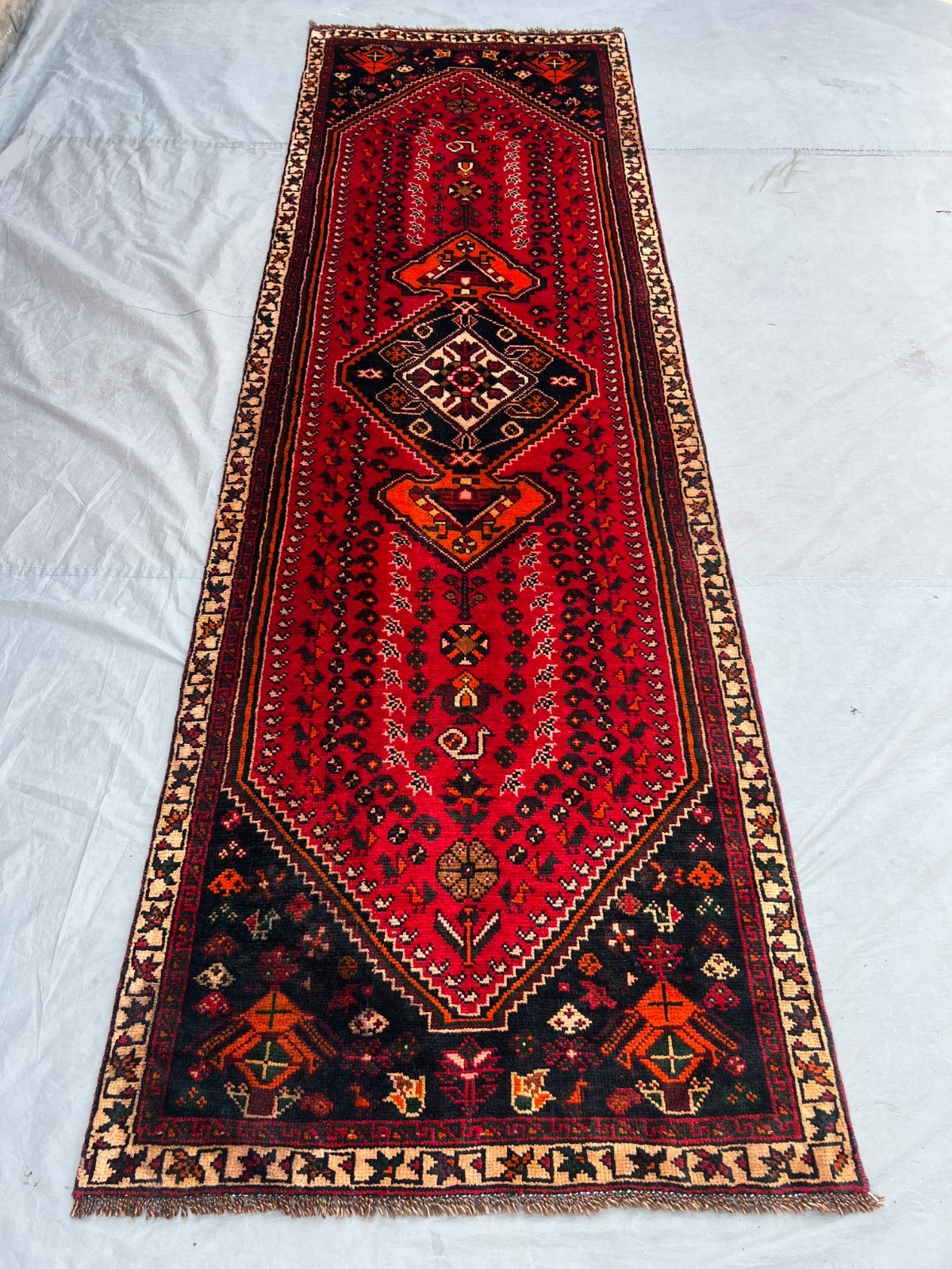 Red turkish 3x10ft Vintage Hand Knotted Wool Runner Rug Tribal Medallion Carpet