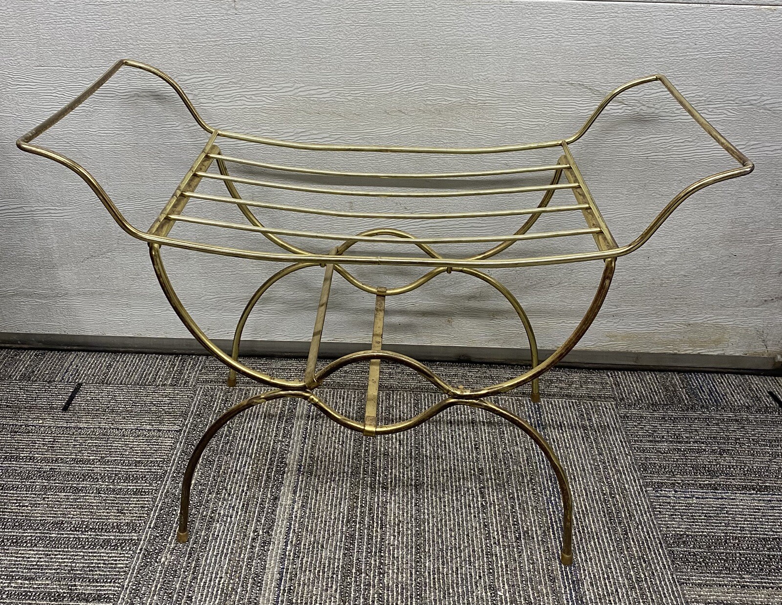 Vintage Art Deco Hollywood Regency Mid Century Metal Vanity Bench Chair Stool