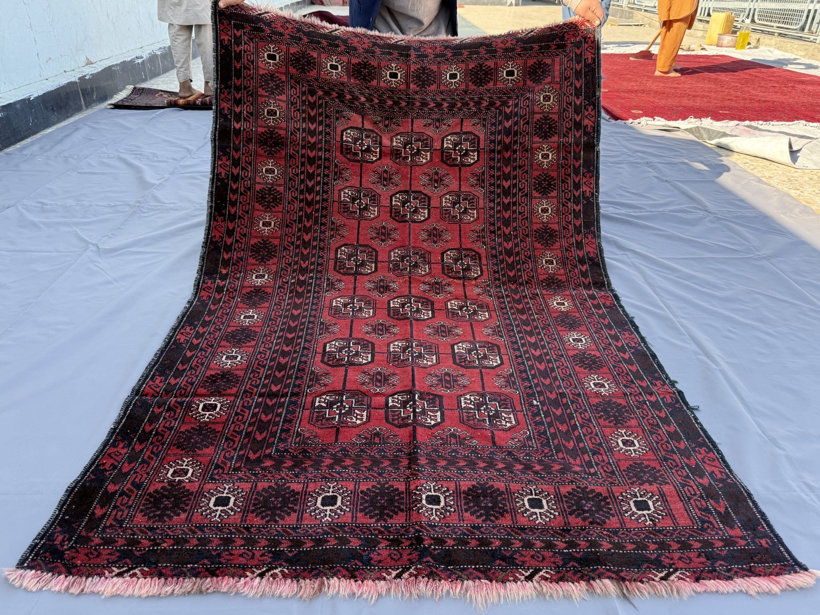 1960s Antique Afghan Bokhara Rug 4×6 Hand Knotted Persian Style Oriental Carpet
