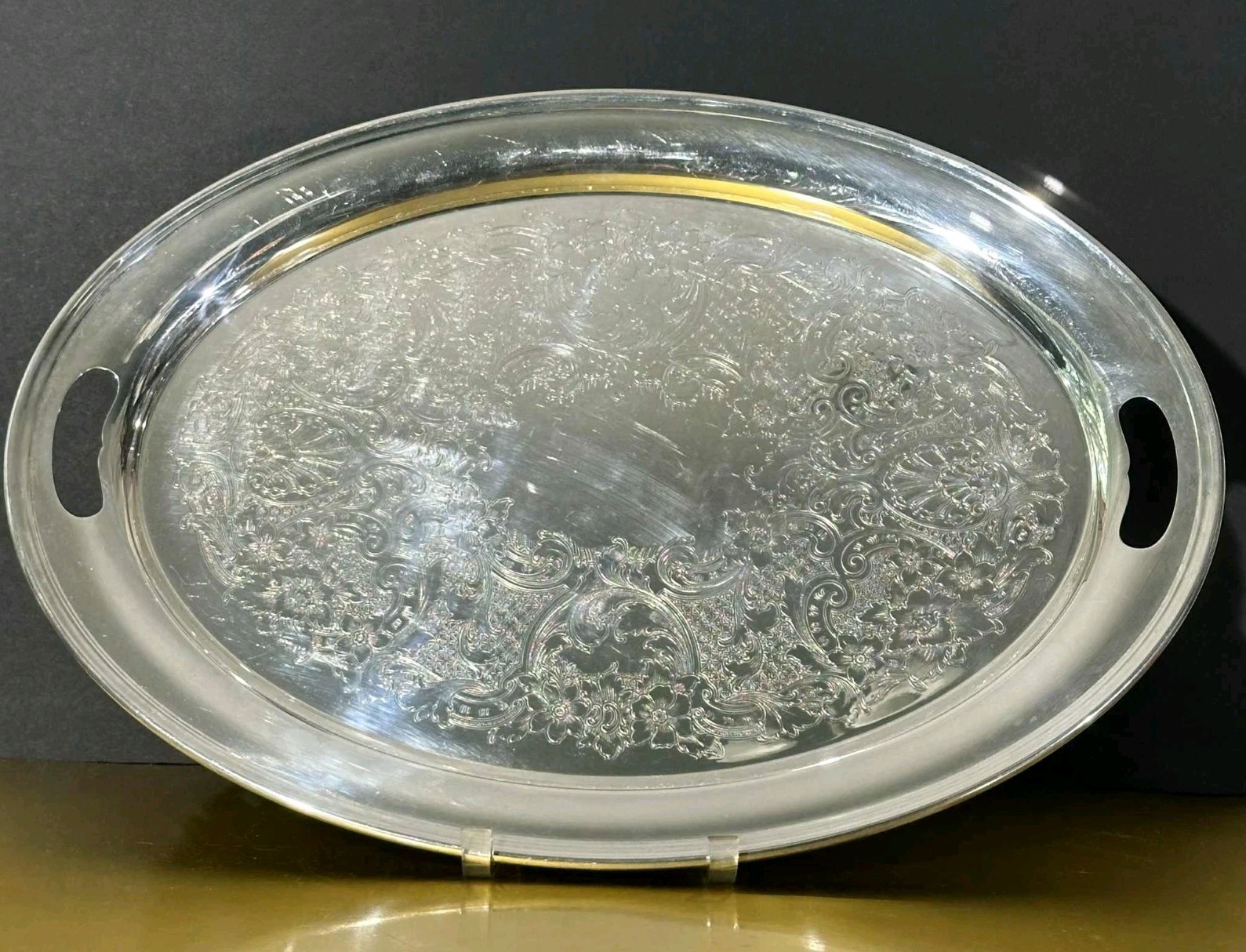 Beautiful VTG Gorham YC407/2 Silverplate Oval Serving Tray 22″ Floral Engraved