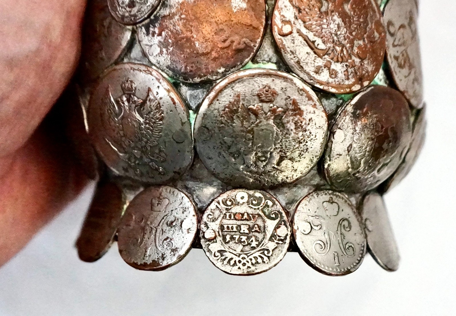 Russian Silver Jug Trophy Mounted with 73 18th/19th Century Russian Copper Coins