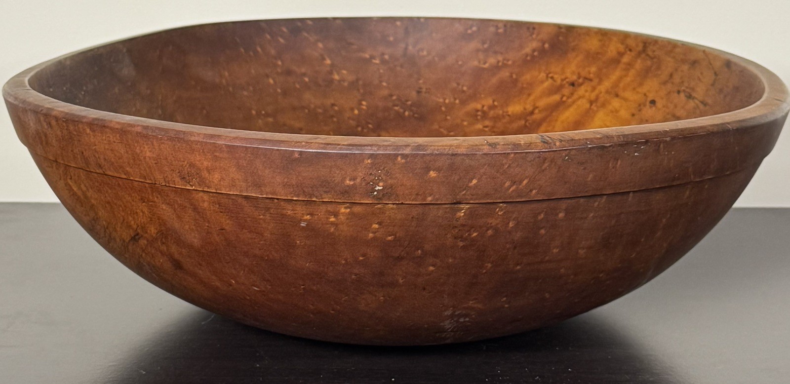 Antique Primitive Birdseye Maple Wooden Bowl Hand Turned 17”Farmhouse Dough Bowl