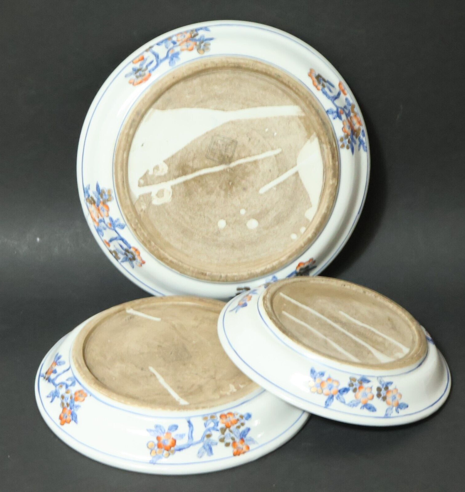 3 Old Heavy Faience Plates China Ceramic Faience Plates Painted Stoneware Bowl