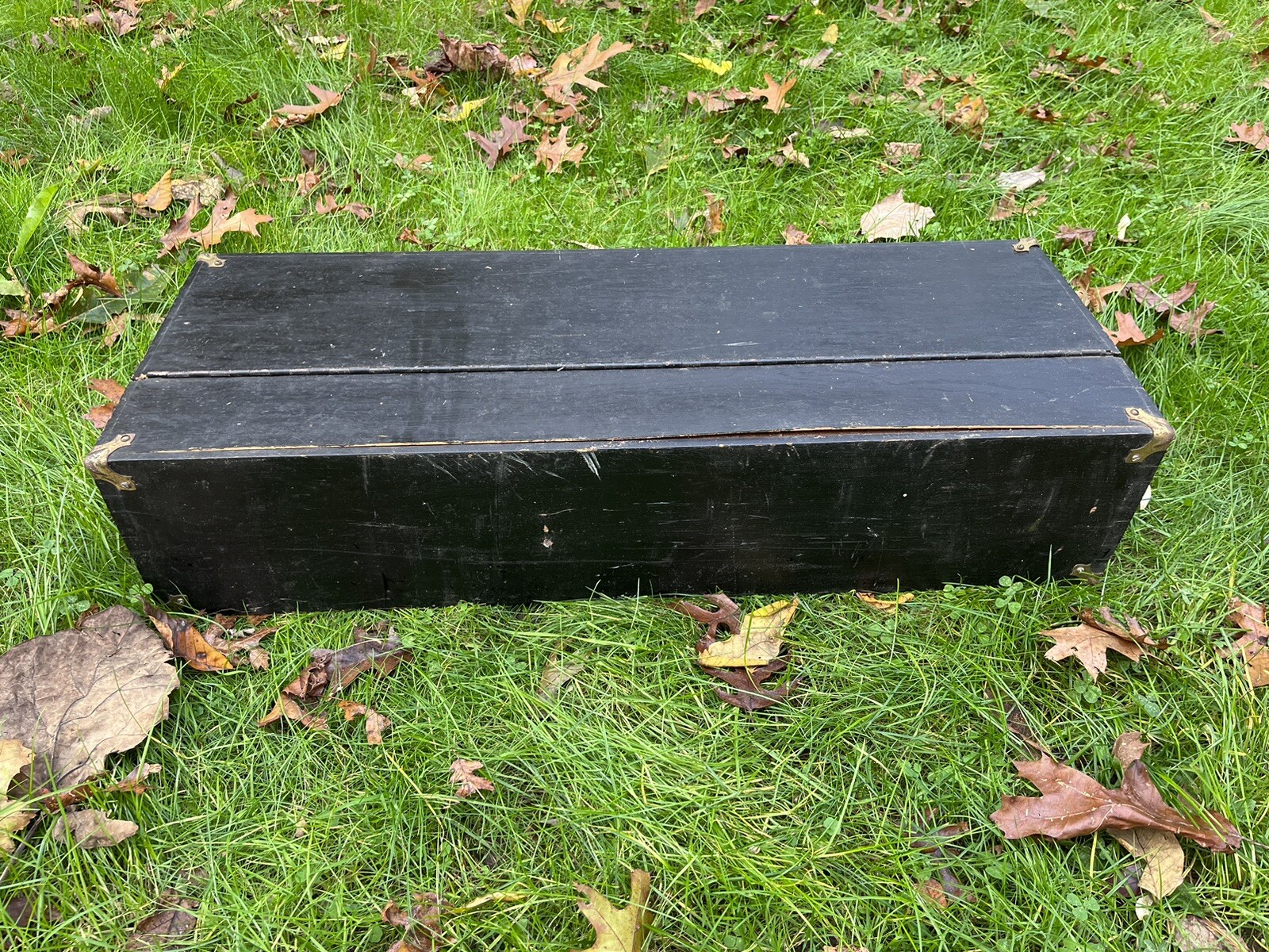 Antique Rustic Primitive 32” Trunk Carpenters Wood Tool Box Chest Dovetail Eagle