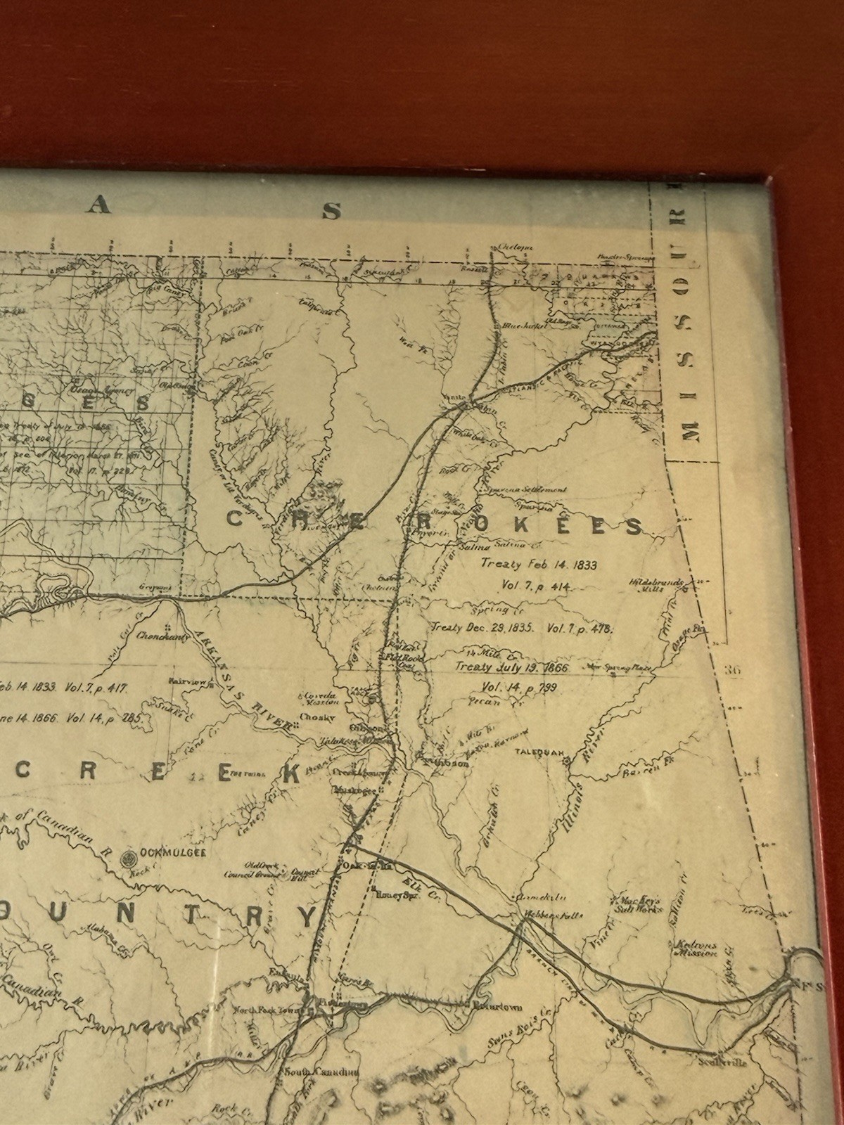 1884 Indian Territory Map Augustus Mitchell Double Sided Colorado Framed