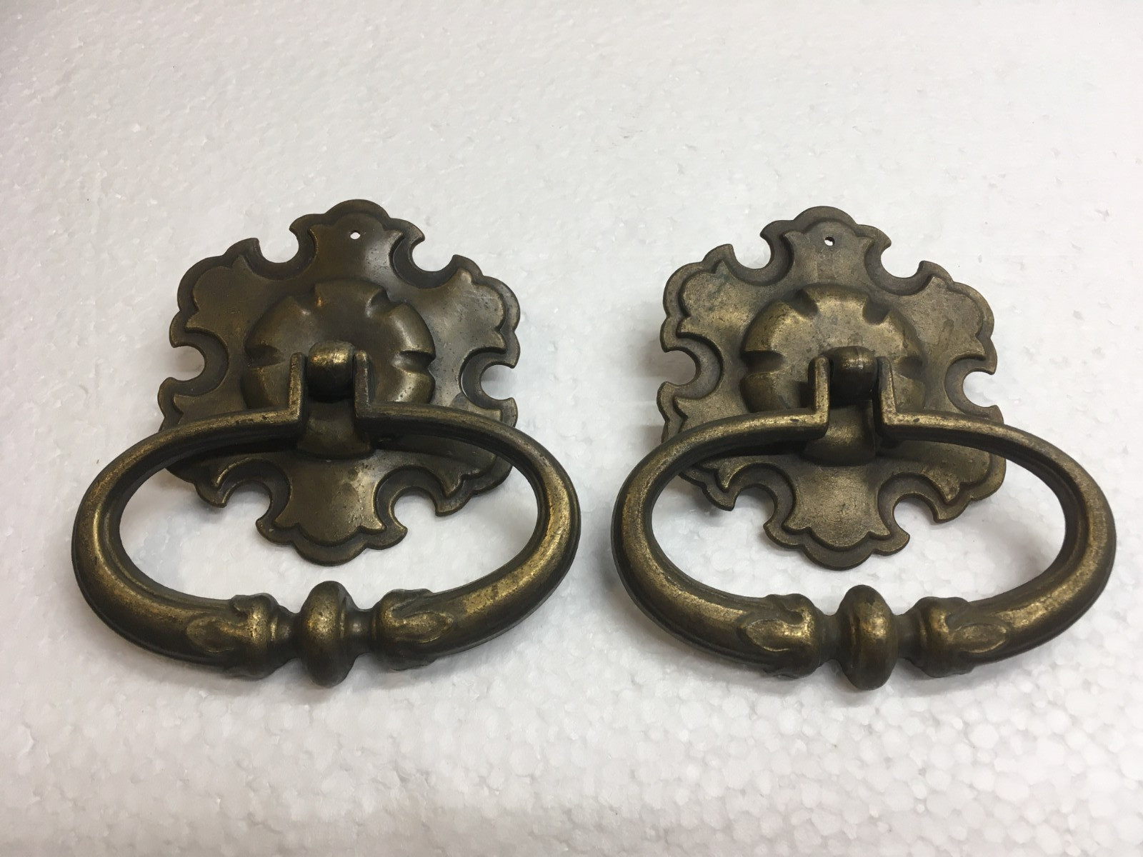 2 Vintage Brass Drawer Pulls Drop Handles Single Screw