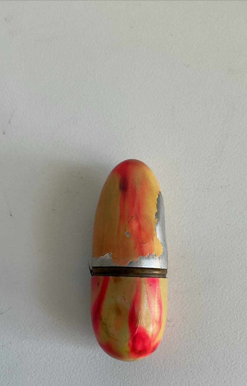 Antique Needle Case Painted Metal with thread 1 3/4″