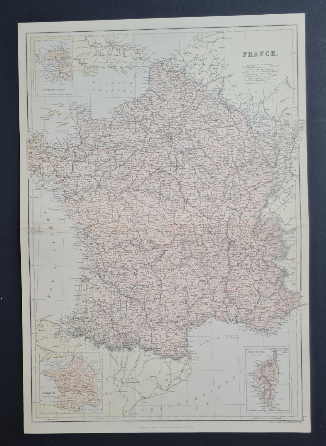 Antique 1882 Map – France – Blackie & Son – Bartholomew