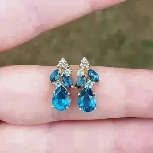 2Ct Pear Lab Created LondonBlue Topaz Drop/Dangle Earrings 14K White Gold Plated