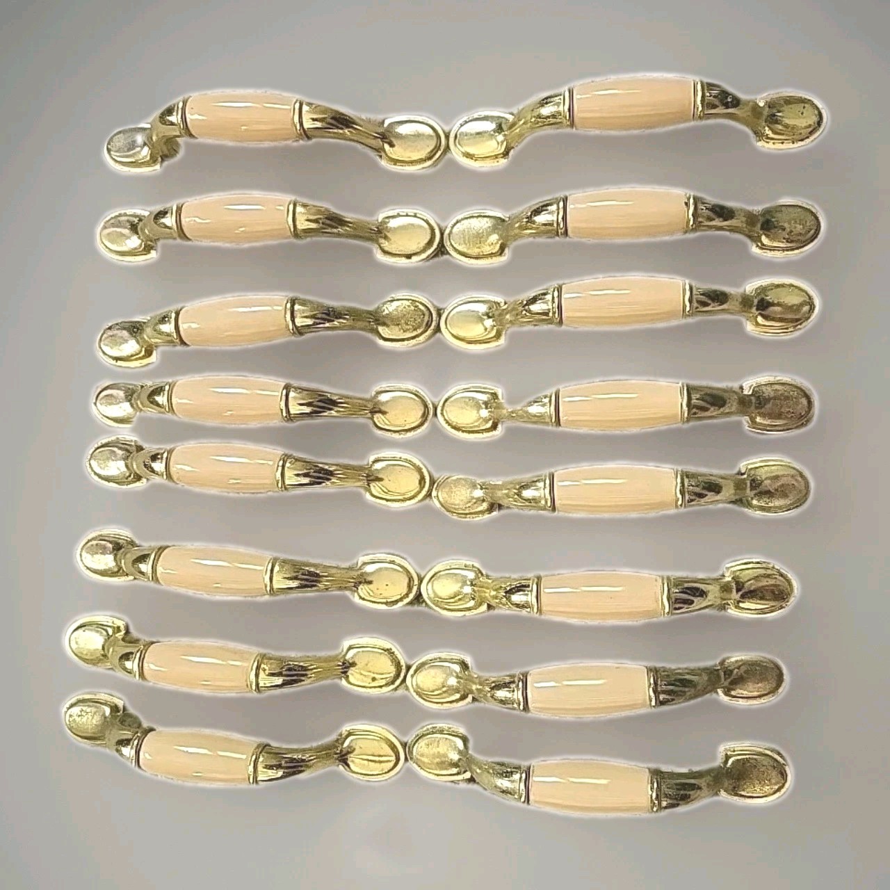 16 VTG Amerock Allison Drawer Cabinet Pulls Brass Porcelain Gold Almond 63866 5″