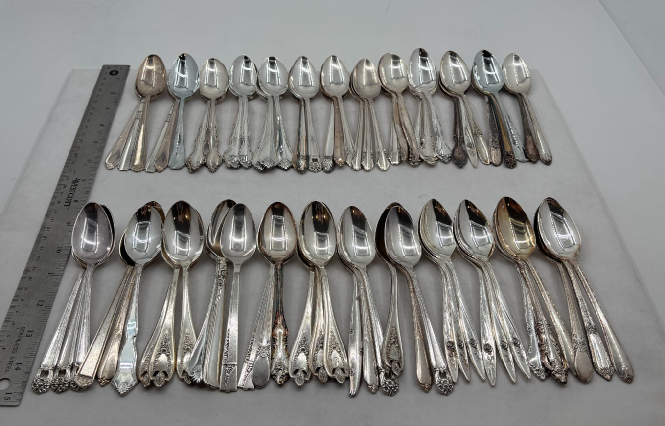 Lot of 75 Assorted Vintage Silverplate Teaspoons – Lot#218