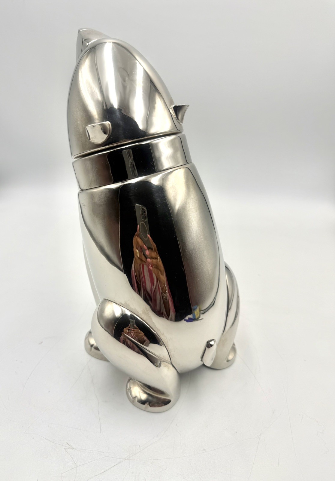 1950s Restoration Hardware Art Deco Silverplate Polar Bear Cocktail Shaker Mixer