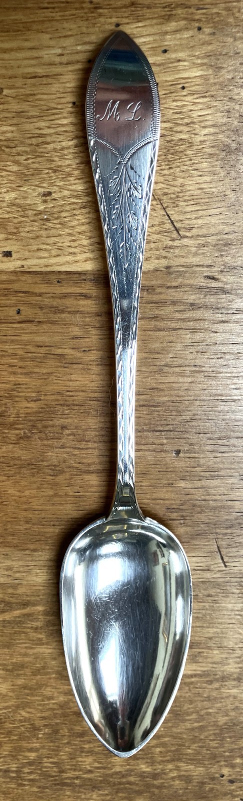 Exc. Cond. 1902 Denmark S. Groth 8 5/8″ Bright Cut Silver Serving Spoon 56 gms